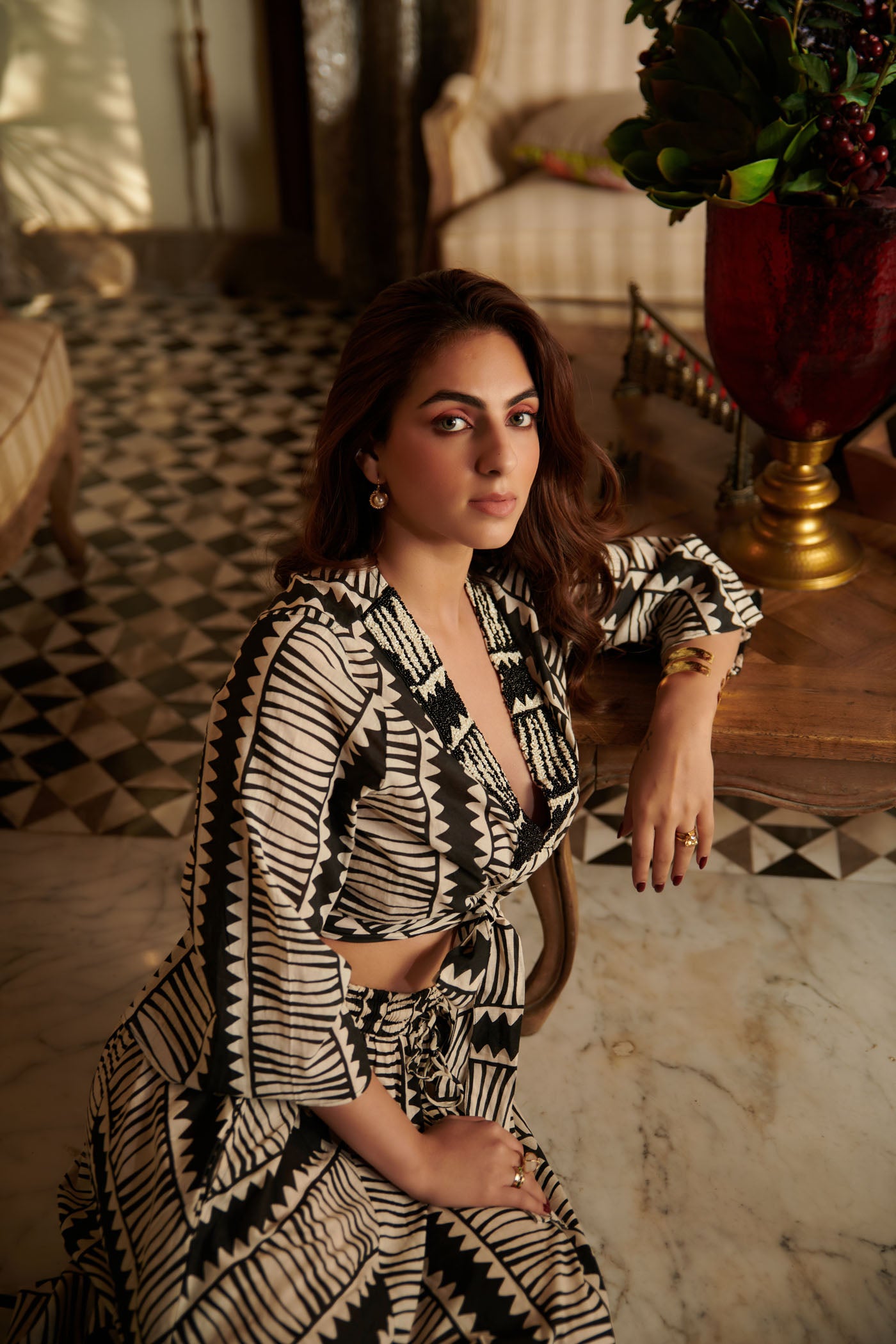Zebra line printed wrap on top with a line skirt