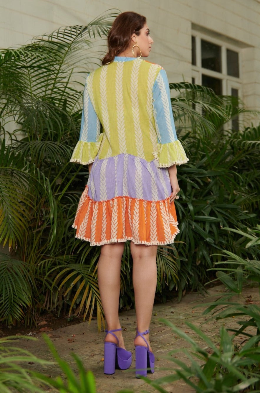 Pastel A-line printed tier short dress