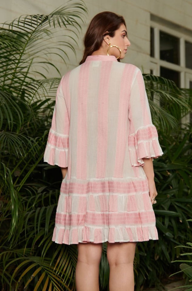 Peach stripe tier mini dress