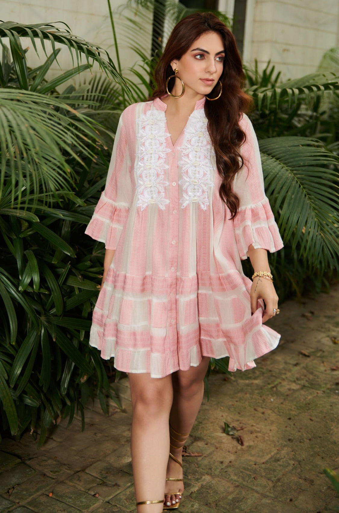 Peach stripe tier mini dress