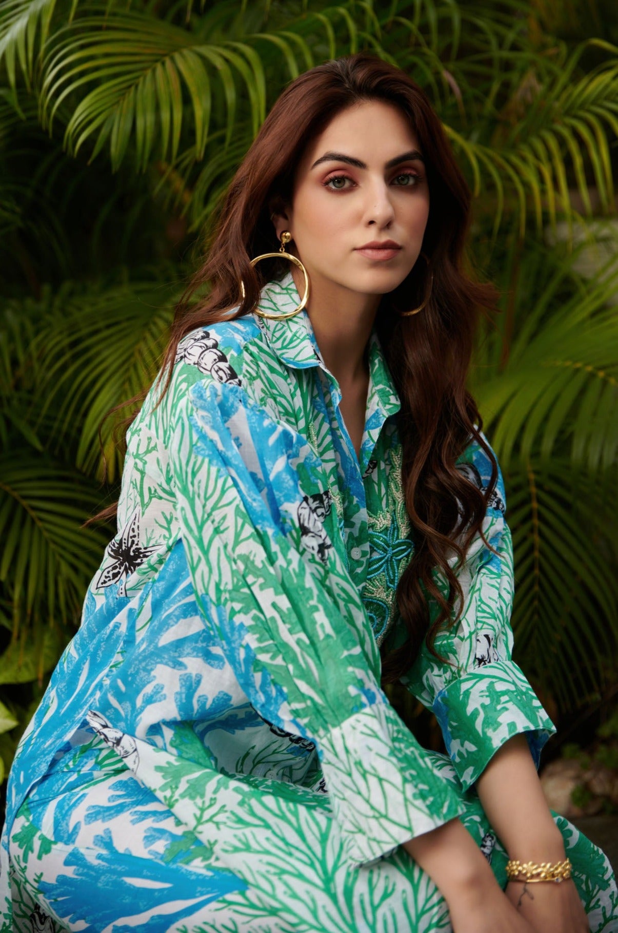 Blue aqua shirt kurta with tapered pants