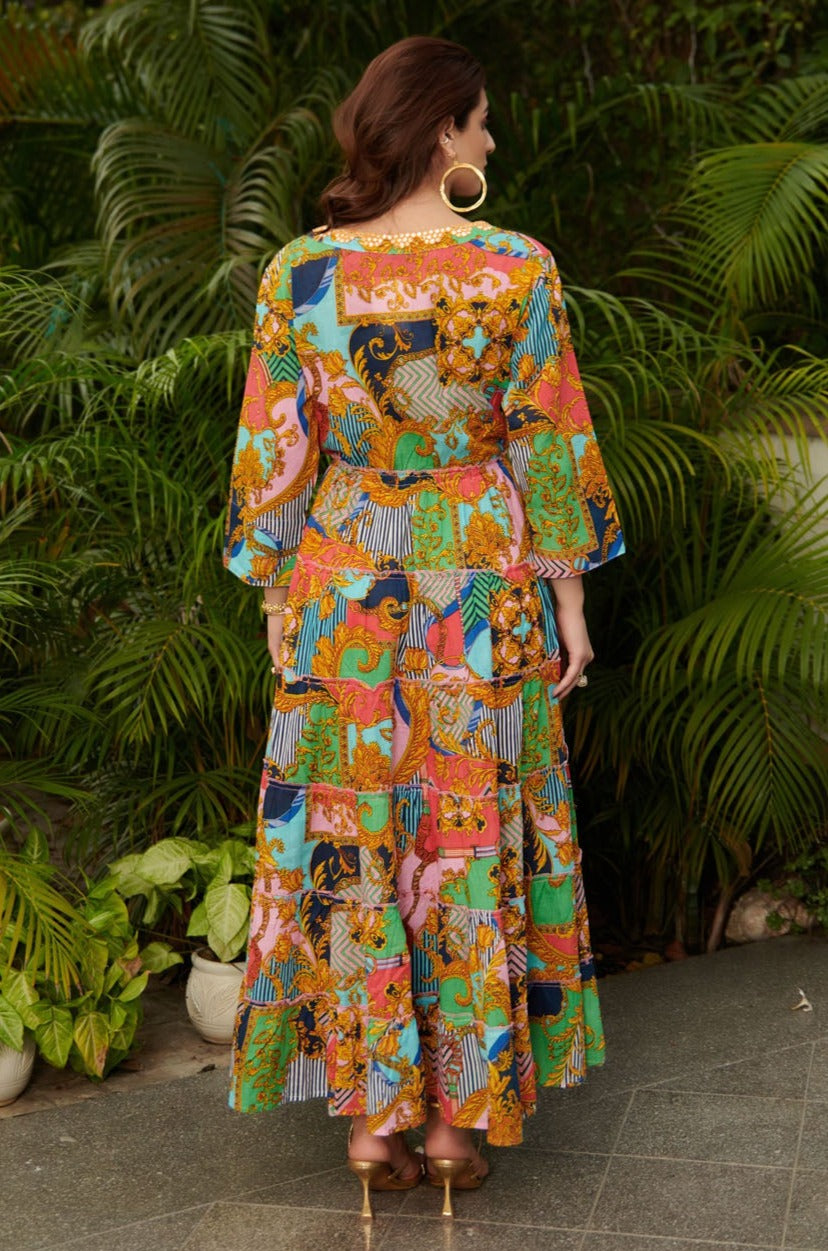 Multicolor printed maxi dress