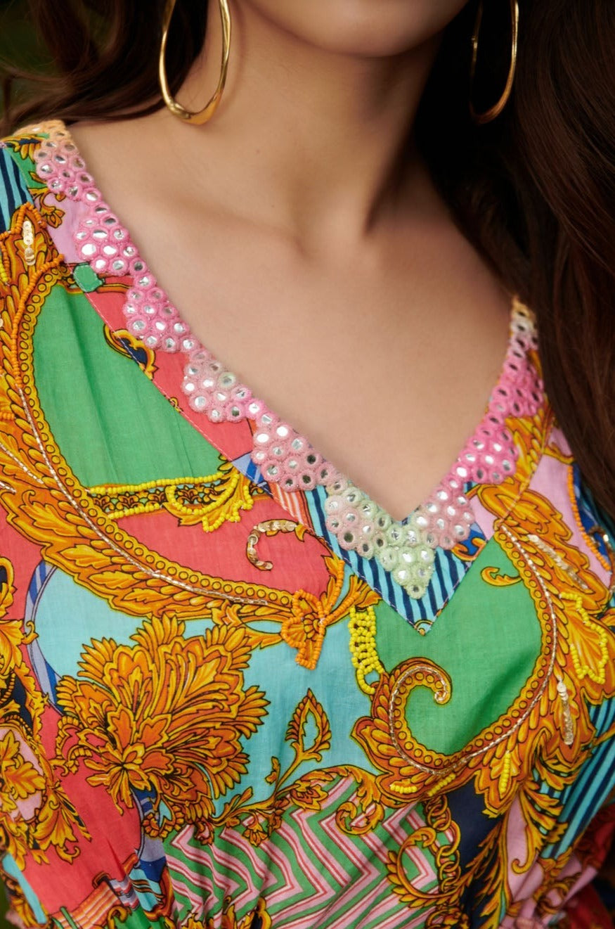 Multicolor printed maxi dress