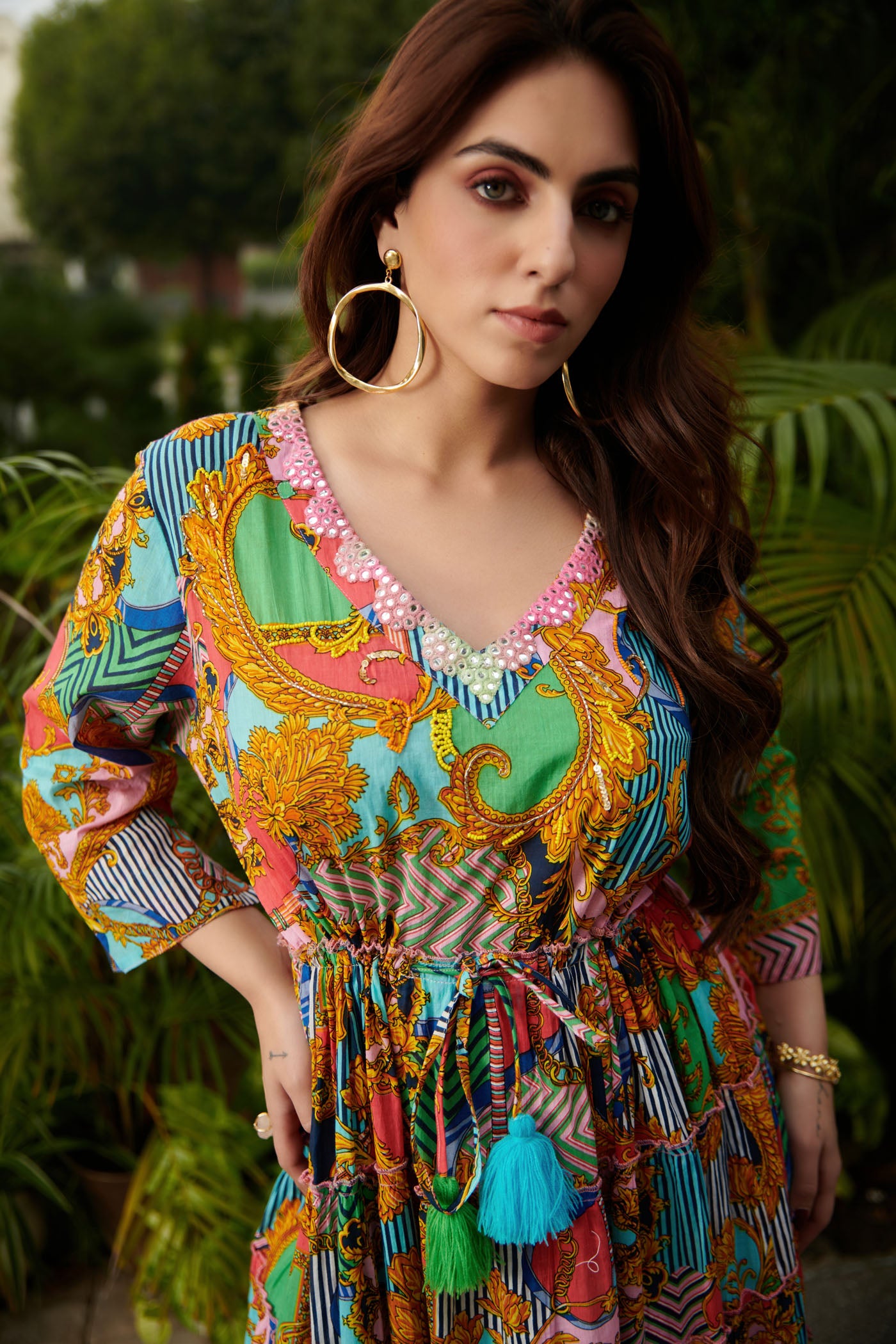 Multicolor printed maxi dress