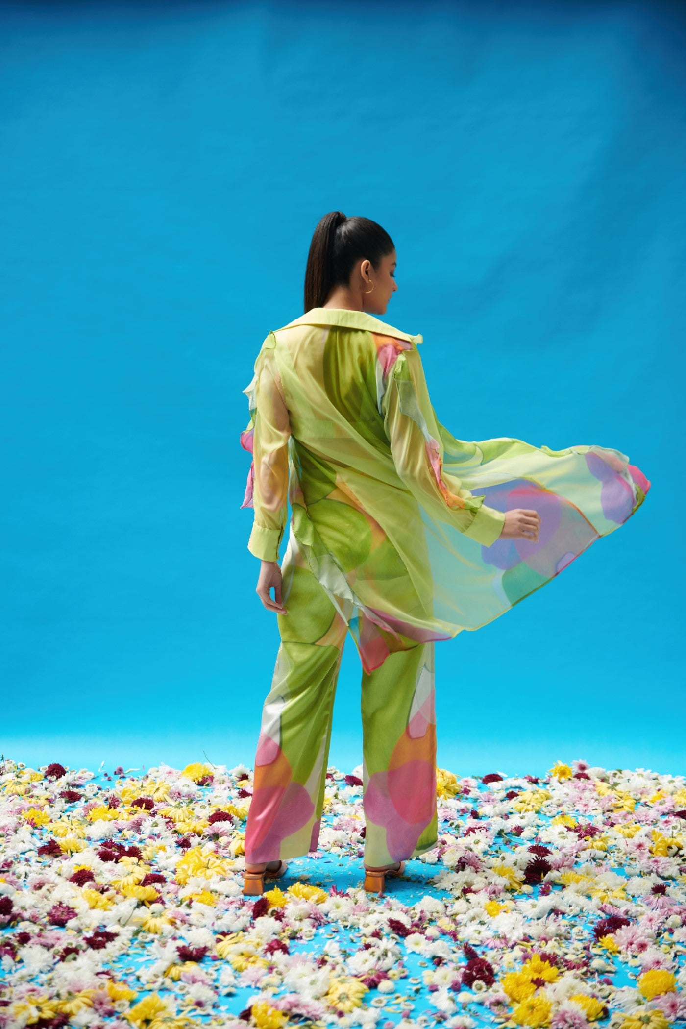 Ruffled Long Shrug With Brallete And Pants