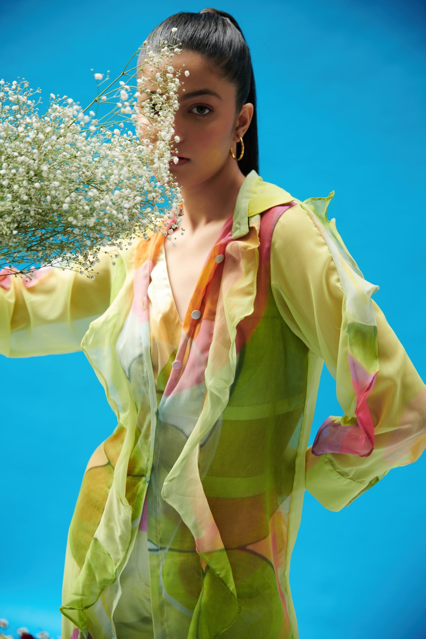 Ruffled Long Shrug With Brallete And Pants