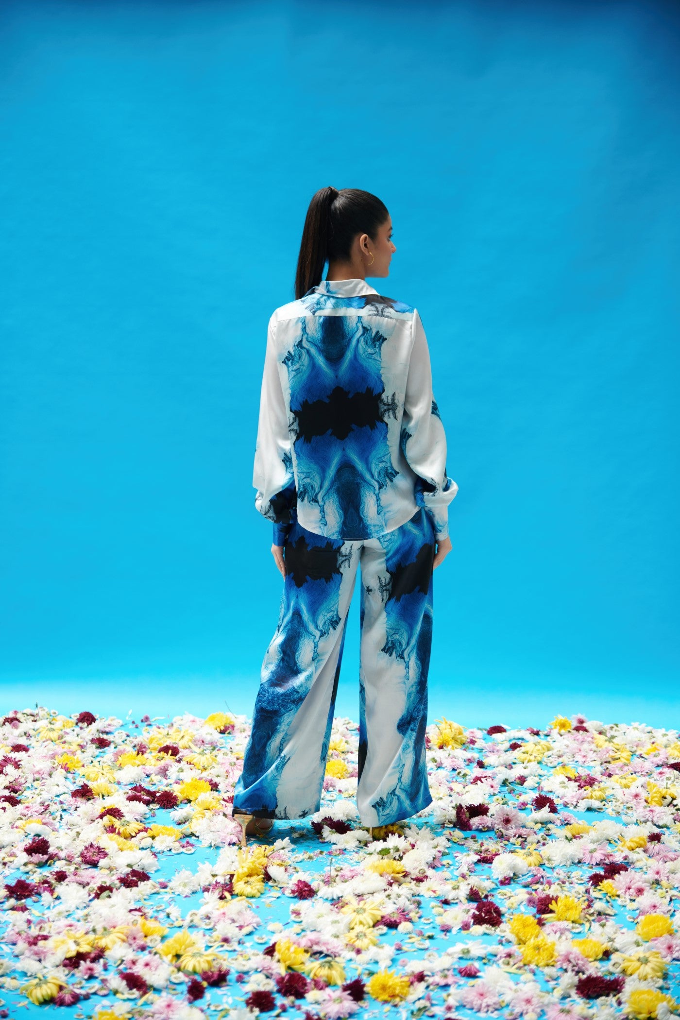 Blue Wave Printed Satin Shirt