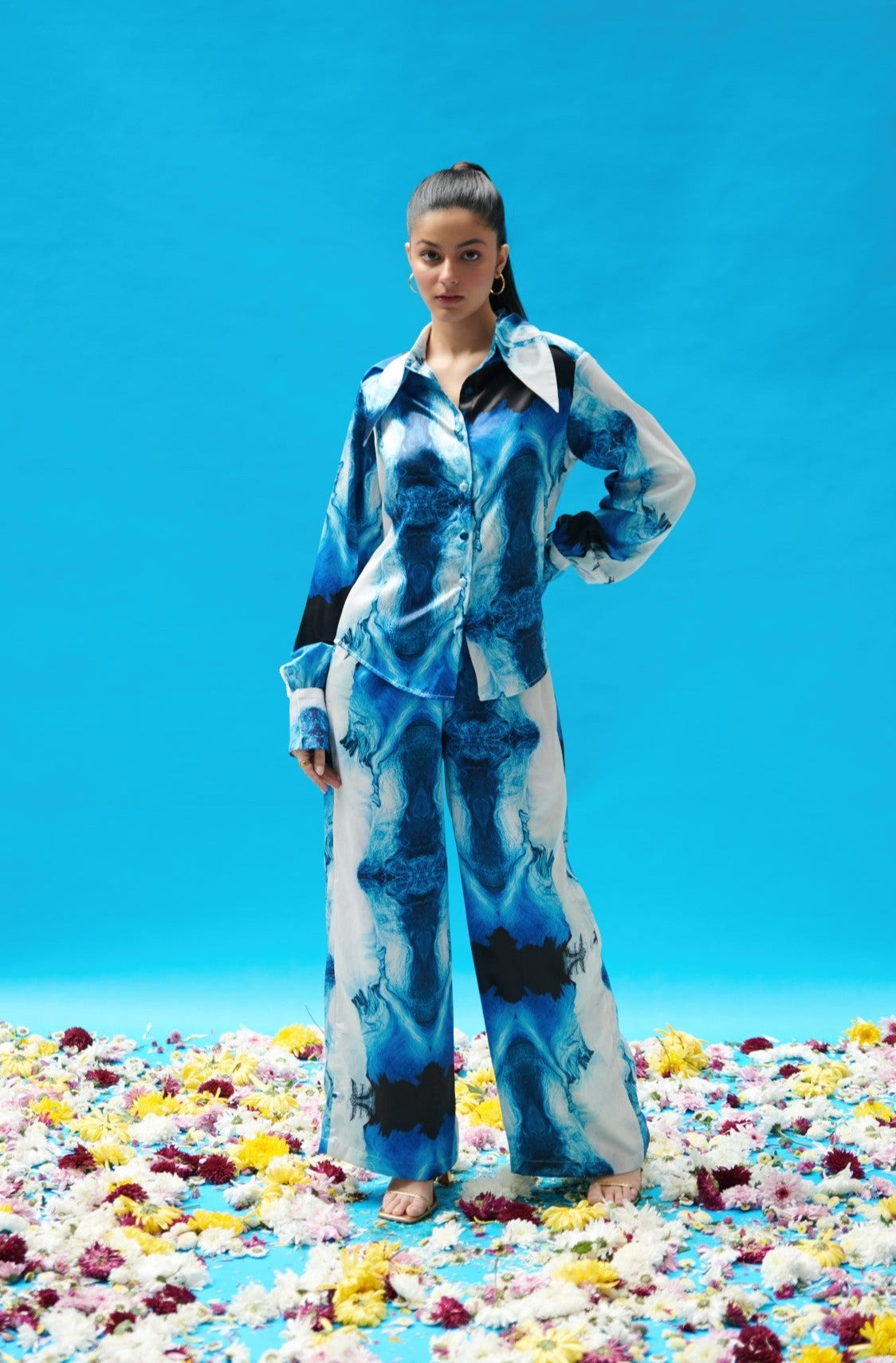 Blue Wave Printed Satin Shirt