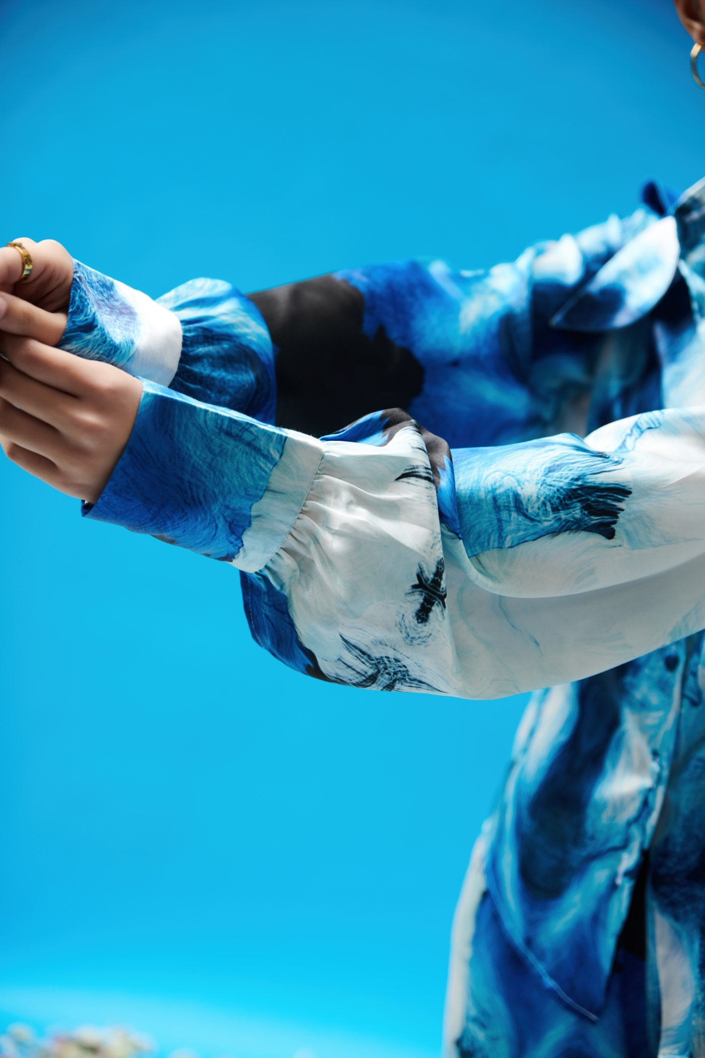 Blue Wave Printed Satin Coord Set