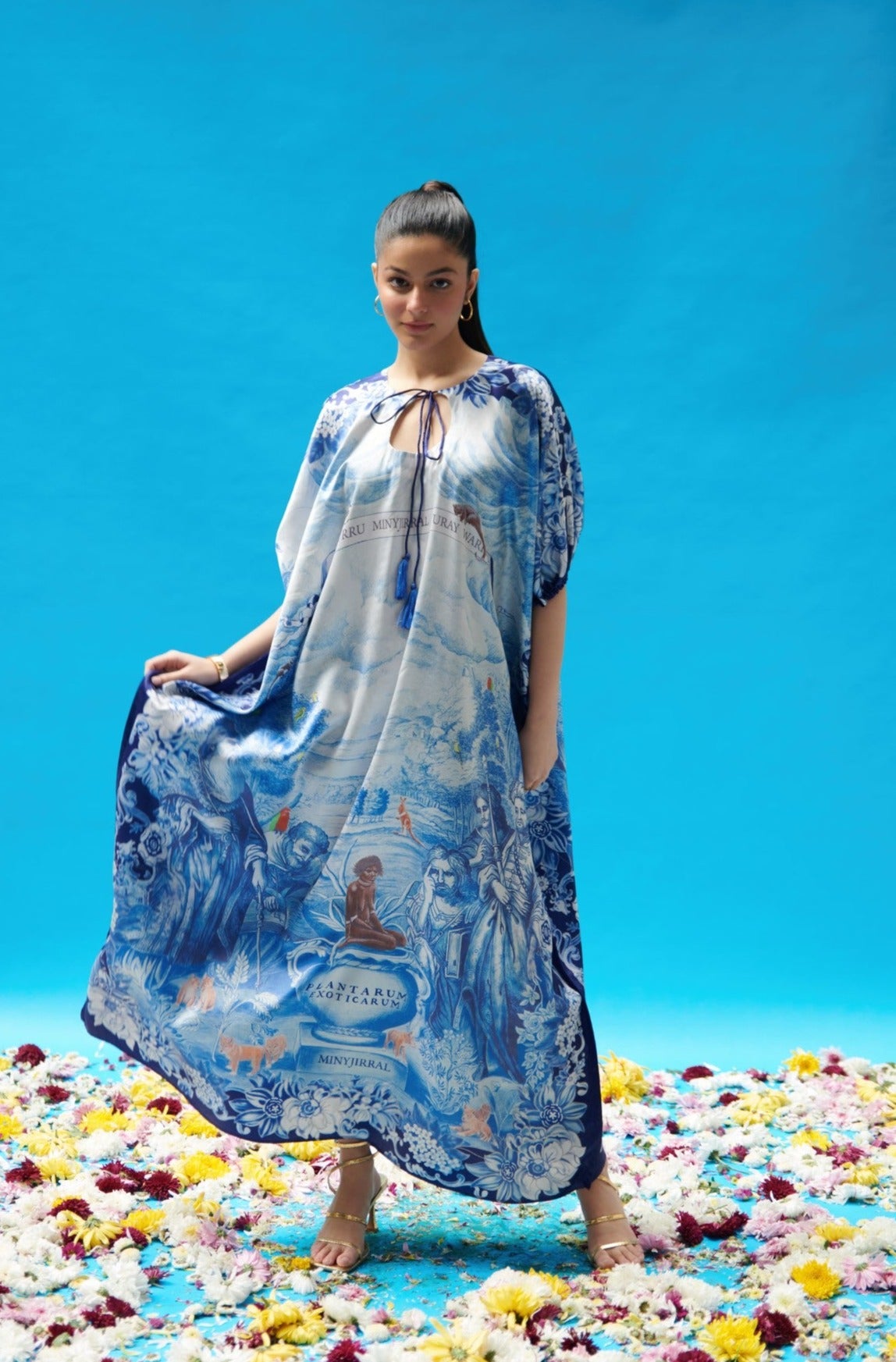 Blue Vintage Print Long Kaftan