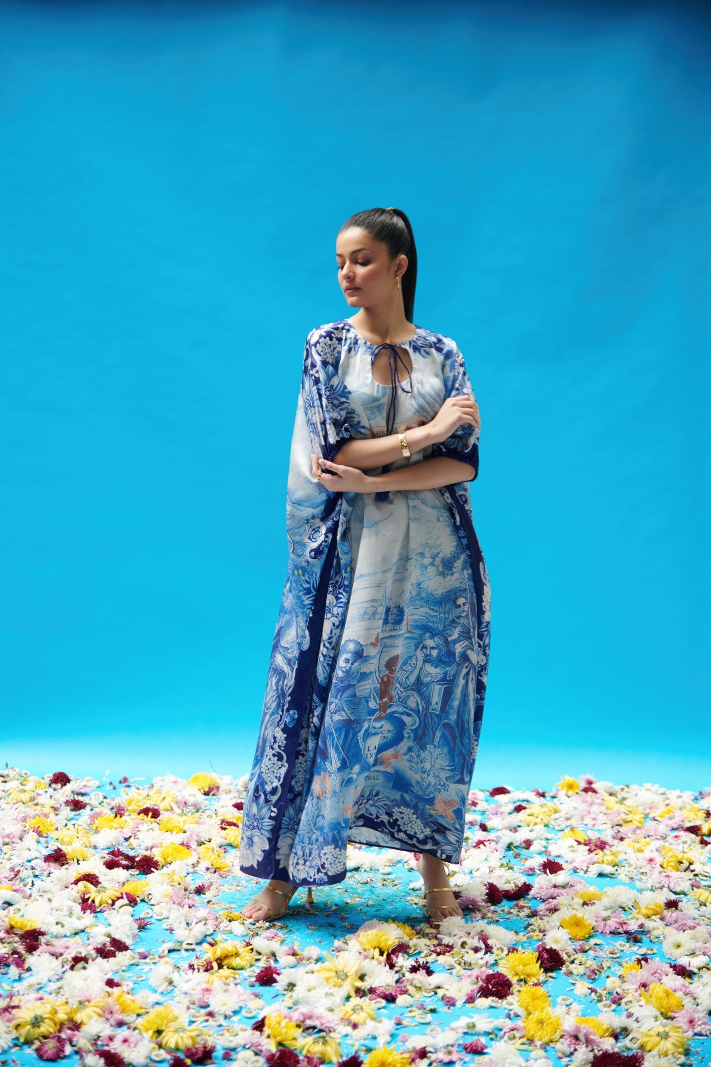 Blue Vintage Print Long Kaftan