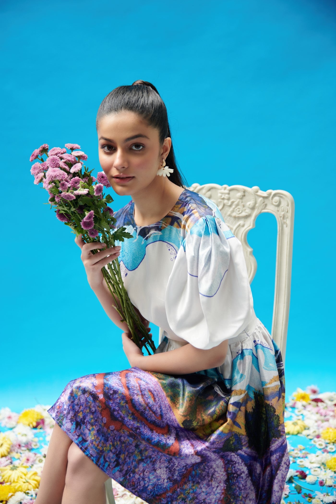 Backless Scenery Printed Mini Dress