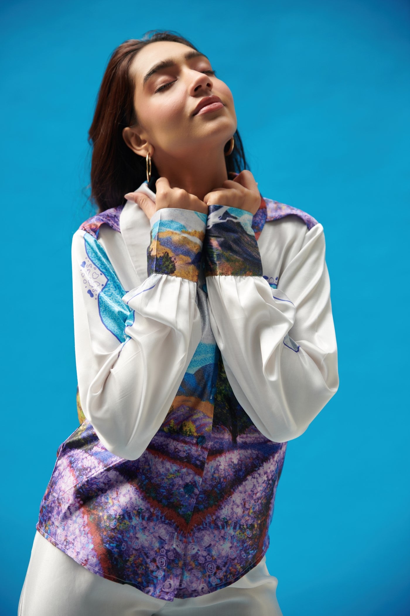 Long Collar Printed Shirt With Pants