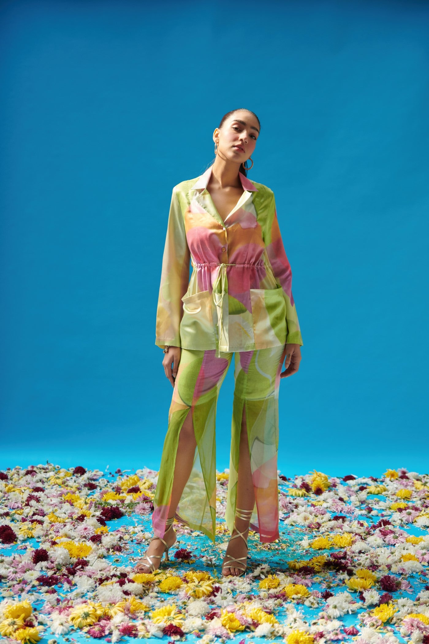 Green Printed Tunic With Slit Pants