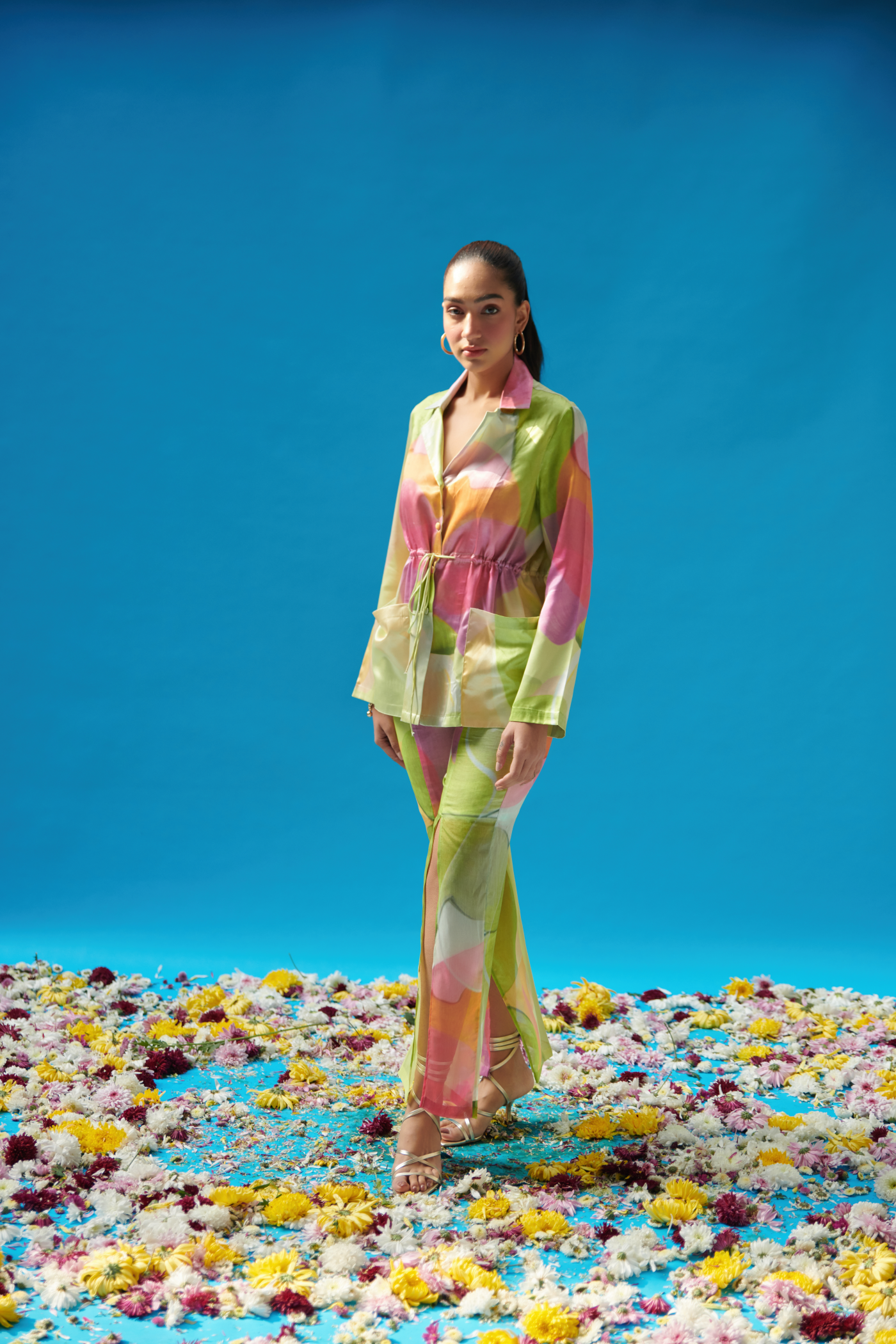 Green Printed Tunic With Slit Pants