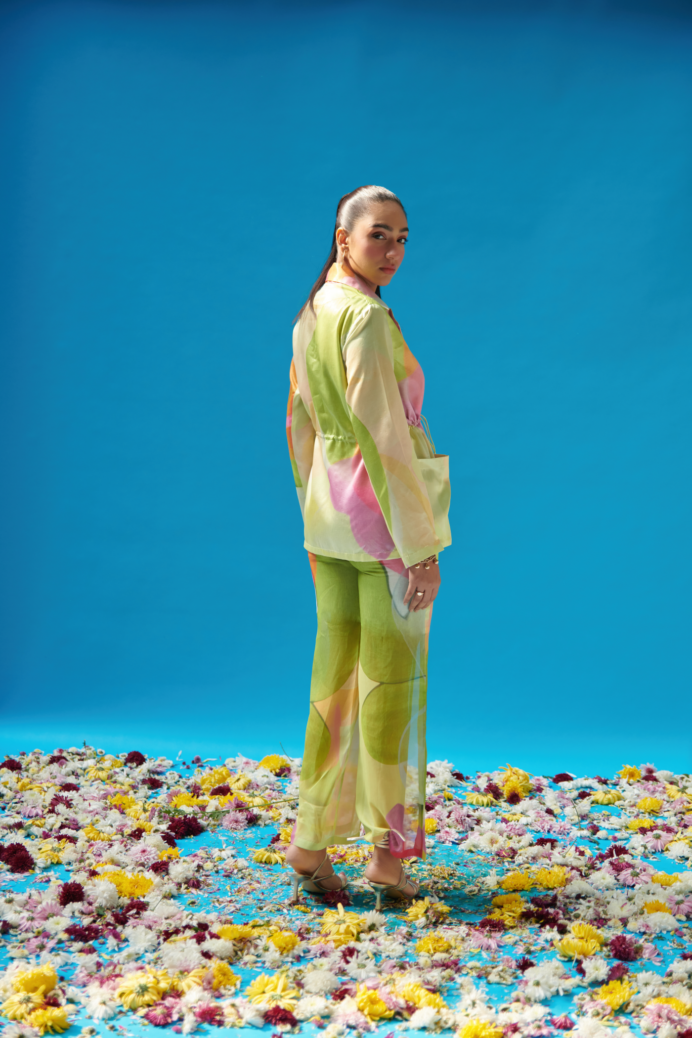 Green Printed Tunic With Slit Pants