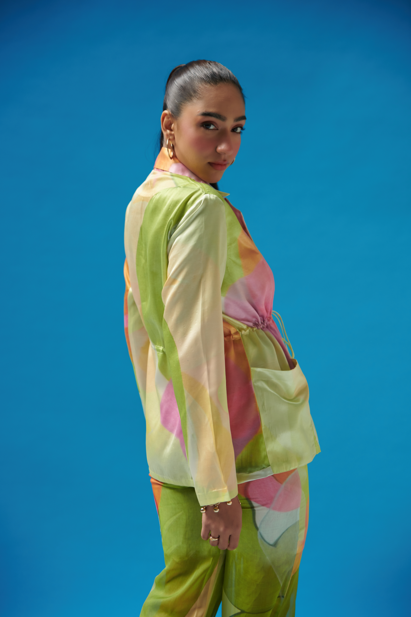 Green Printed Tunic With Slit Pants