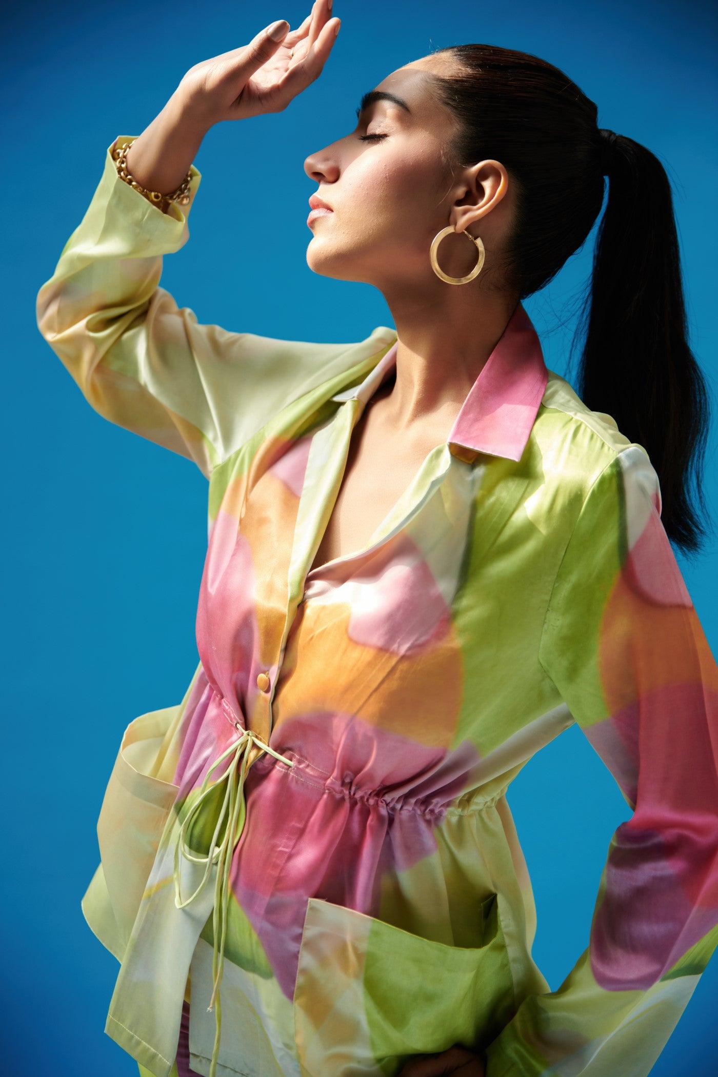 Green Printed Tunic With Slit Pants