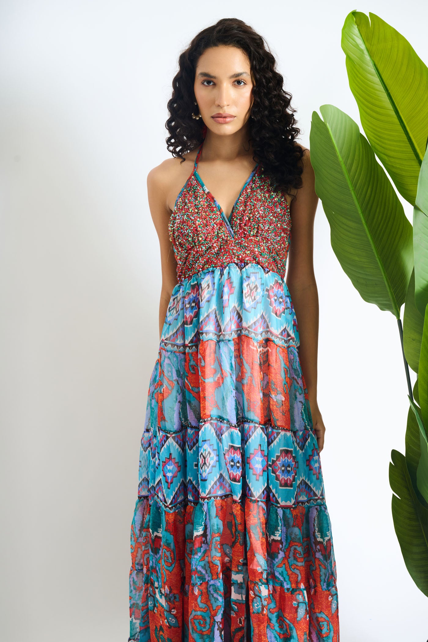 Ruby Wave Halter Dress