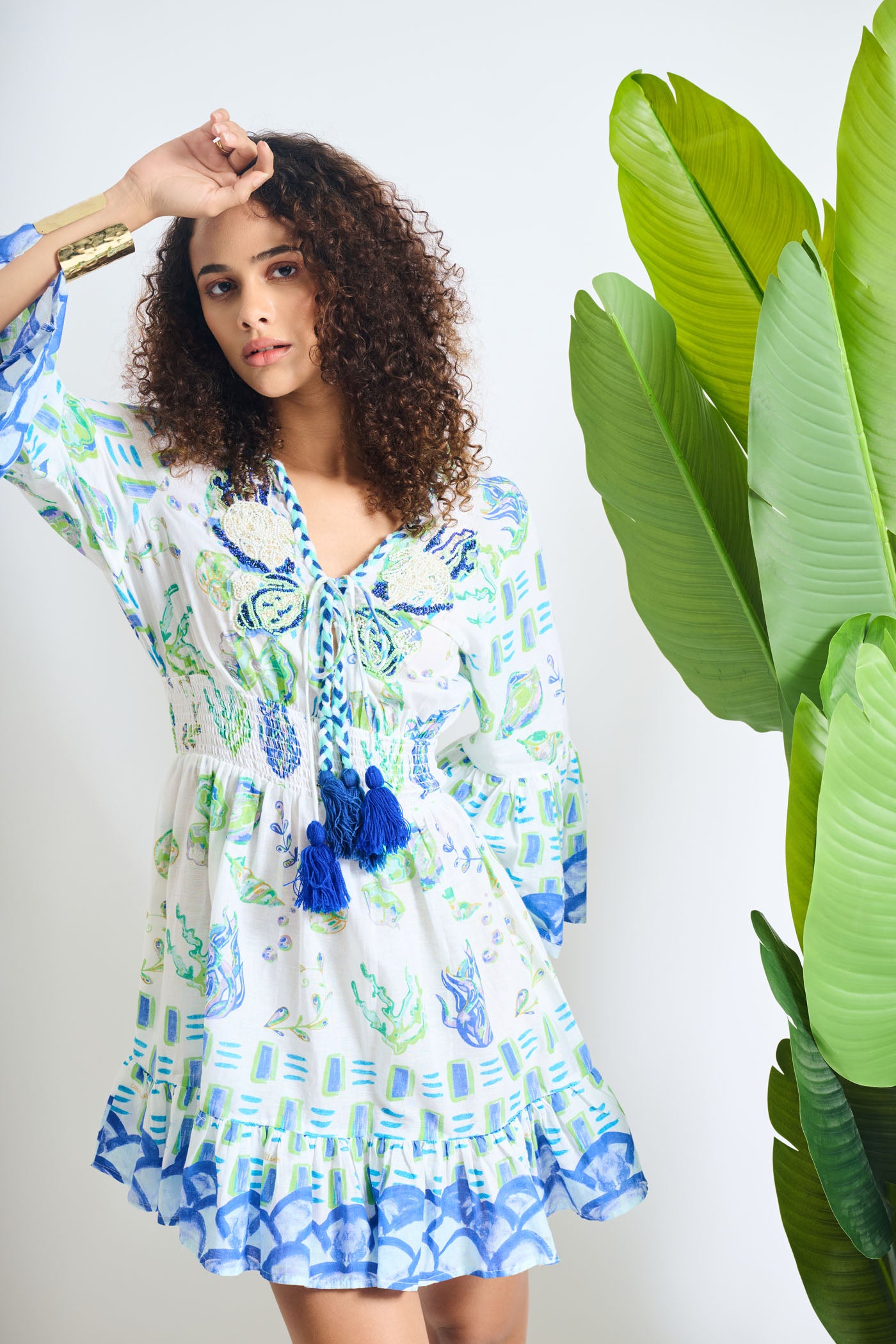 AVIKA GHOR In Skylar Floral Tassel Tie Mini Dress