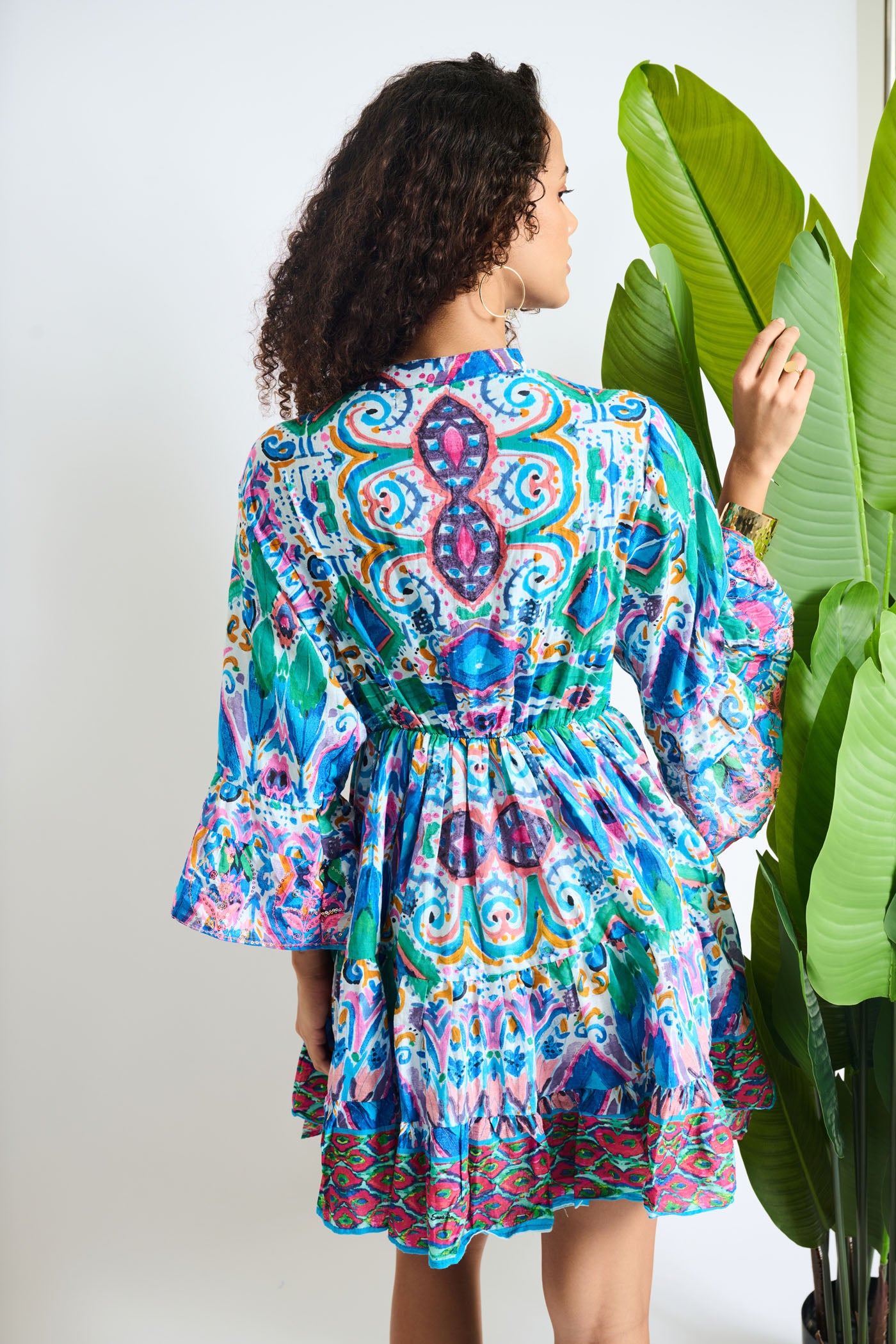Liliana Floral Embroidered Tassel Tie Mini Dress