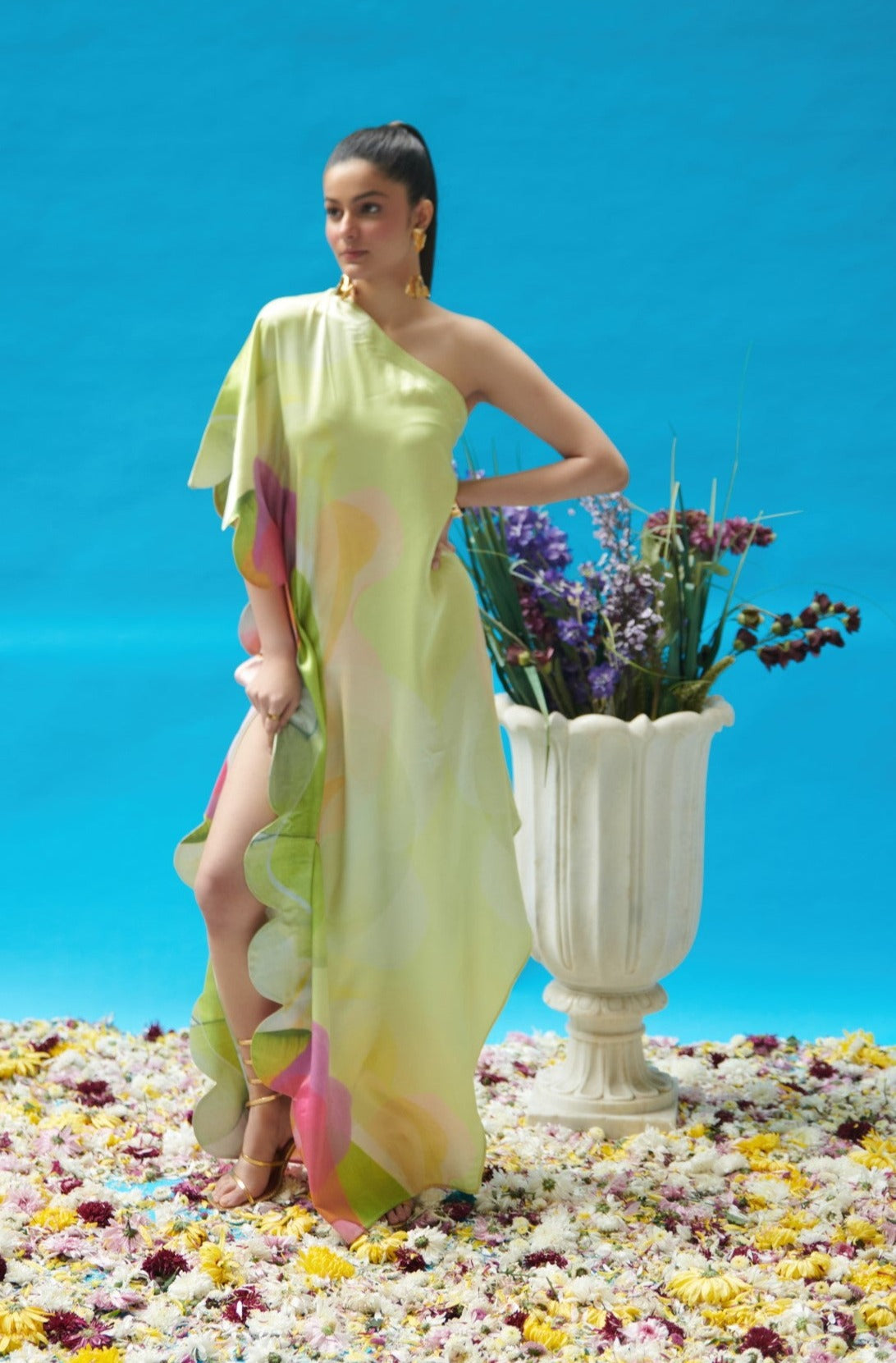 Dipti Dhillion In Green Printed One Shoulder Long Dress