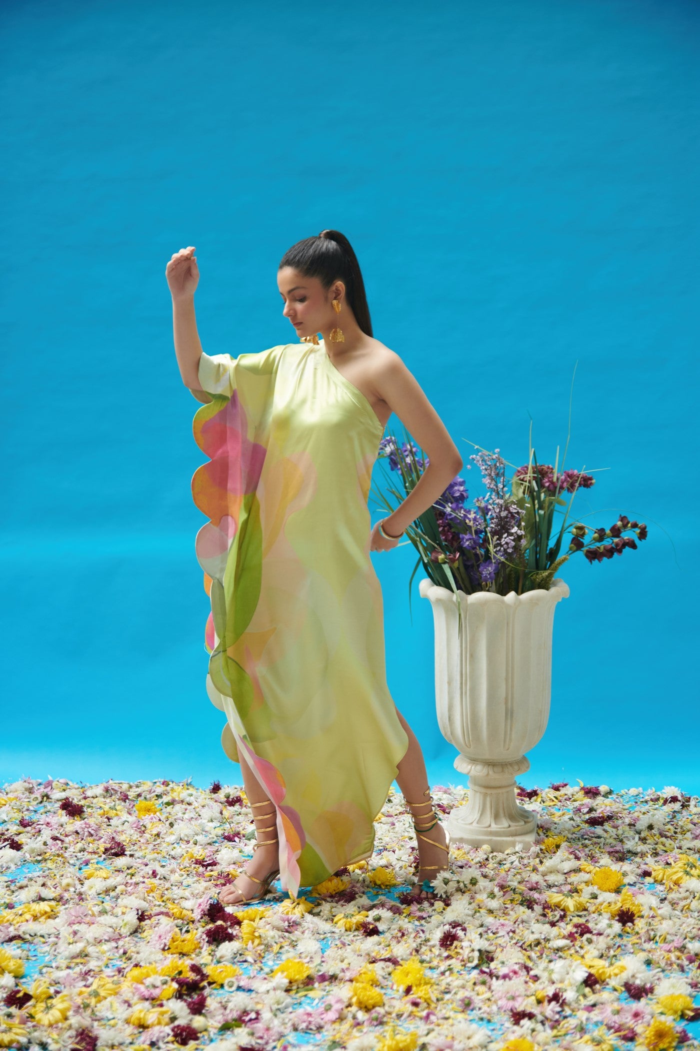 Dipti Dhillion In Green Printed One Shoulder Long Dress