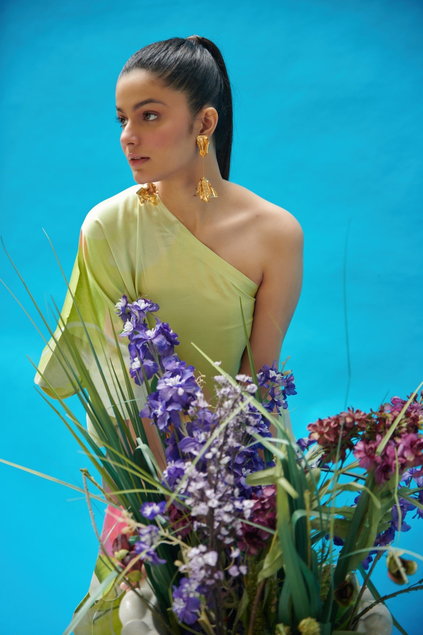 Dipti Dhillion In Green Printed One Shoulder Long Dress