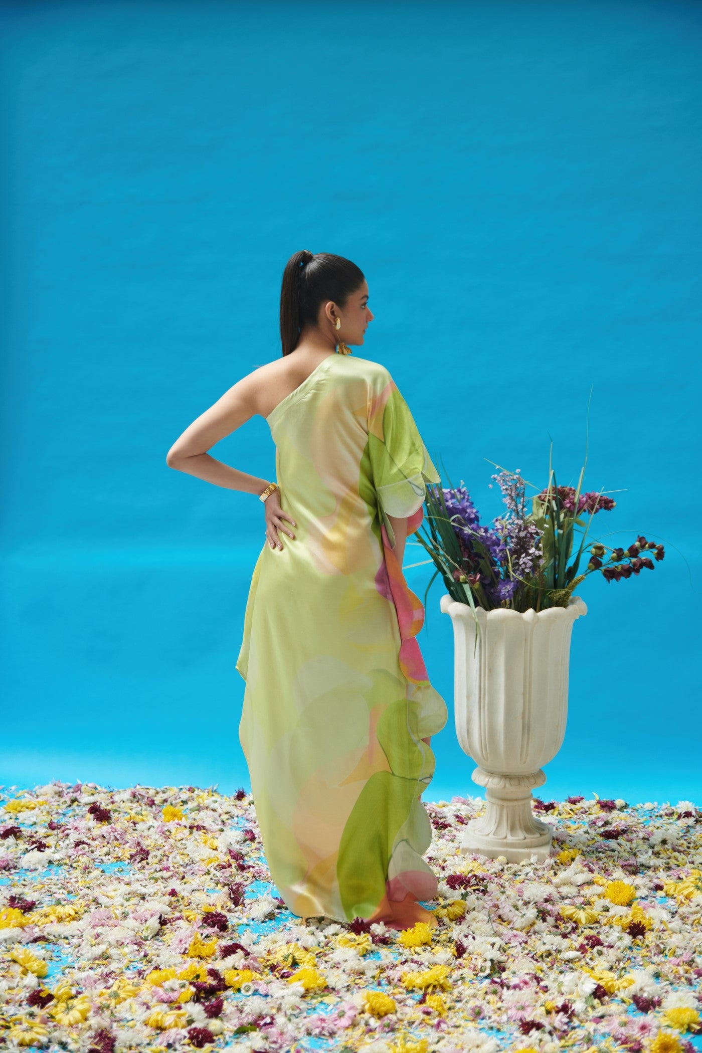 Dipti Dhillion In Green Printed One Shoulder Long Dress