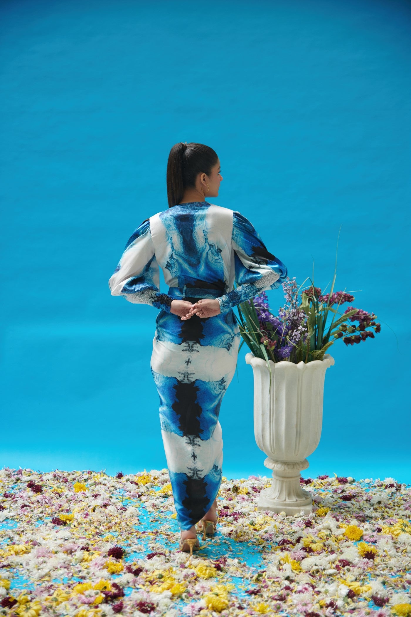 Blue Wave Printed Wrap-On Dress