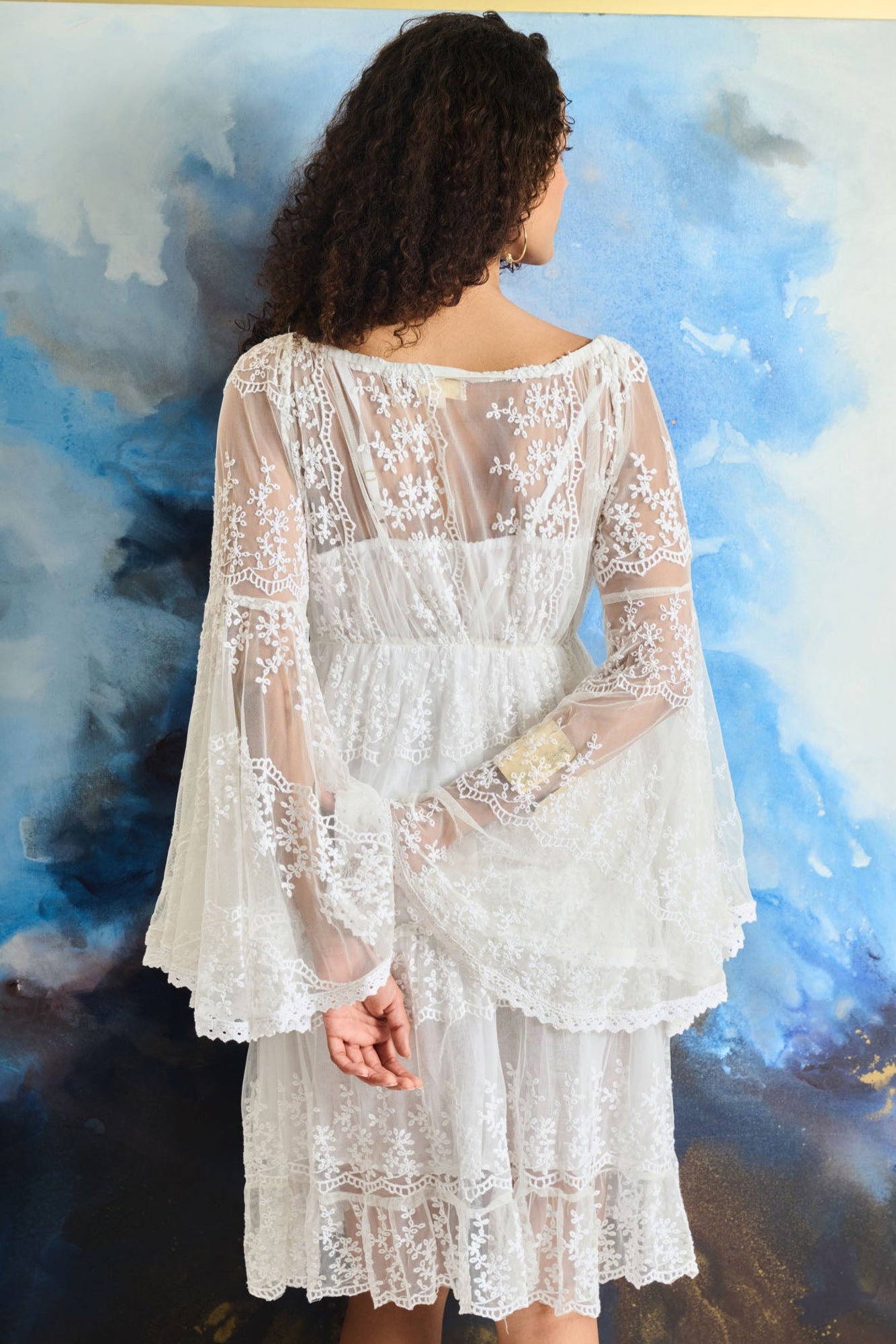 HINA KHAN In Desert Rose Bell Sleeve Mini Dress