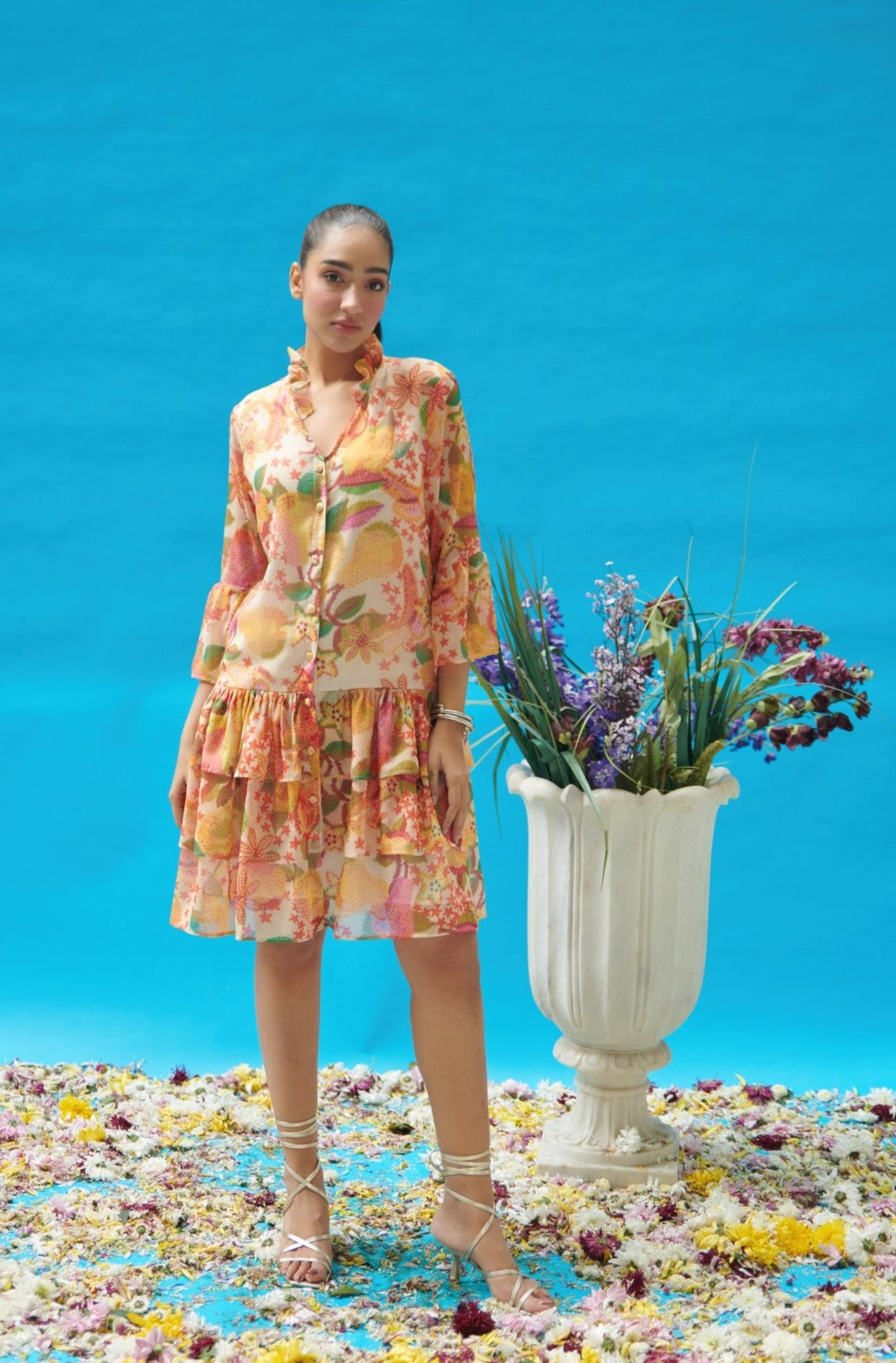 Pear Print Three Tier Midi Dress