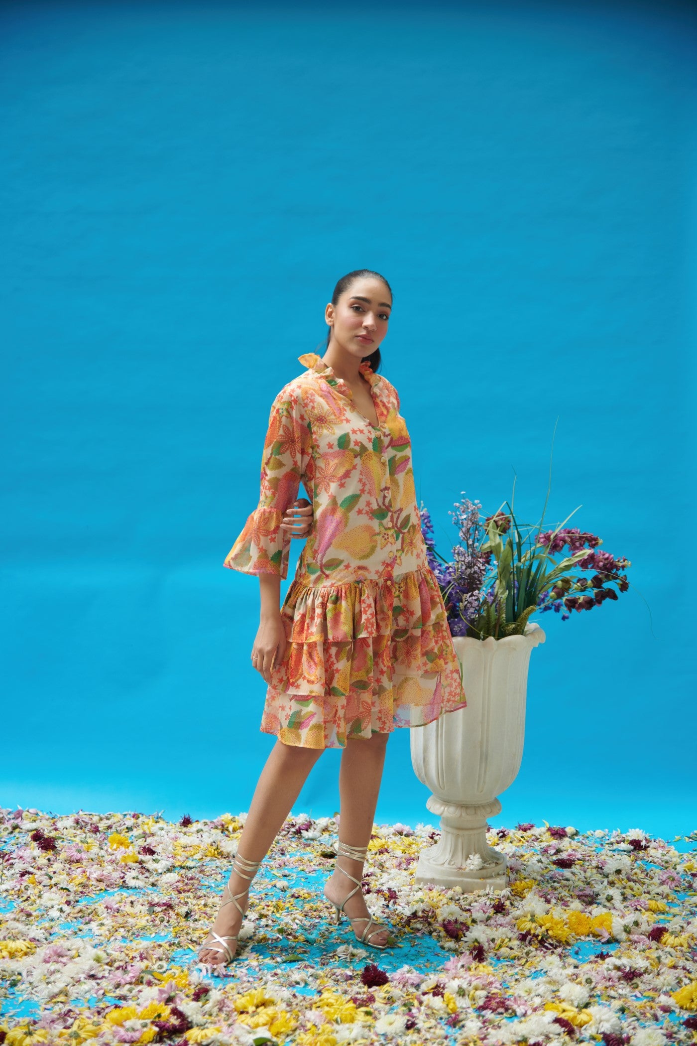Pear Print Three Tier Midi Dress