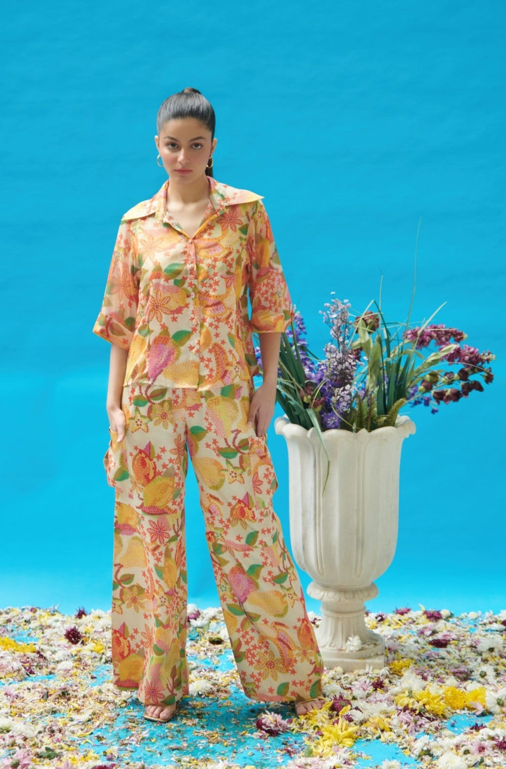 Yellow Printed Cargo Pants