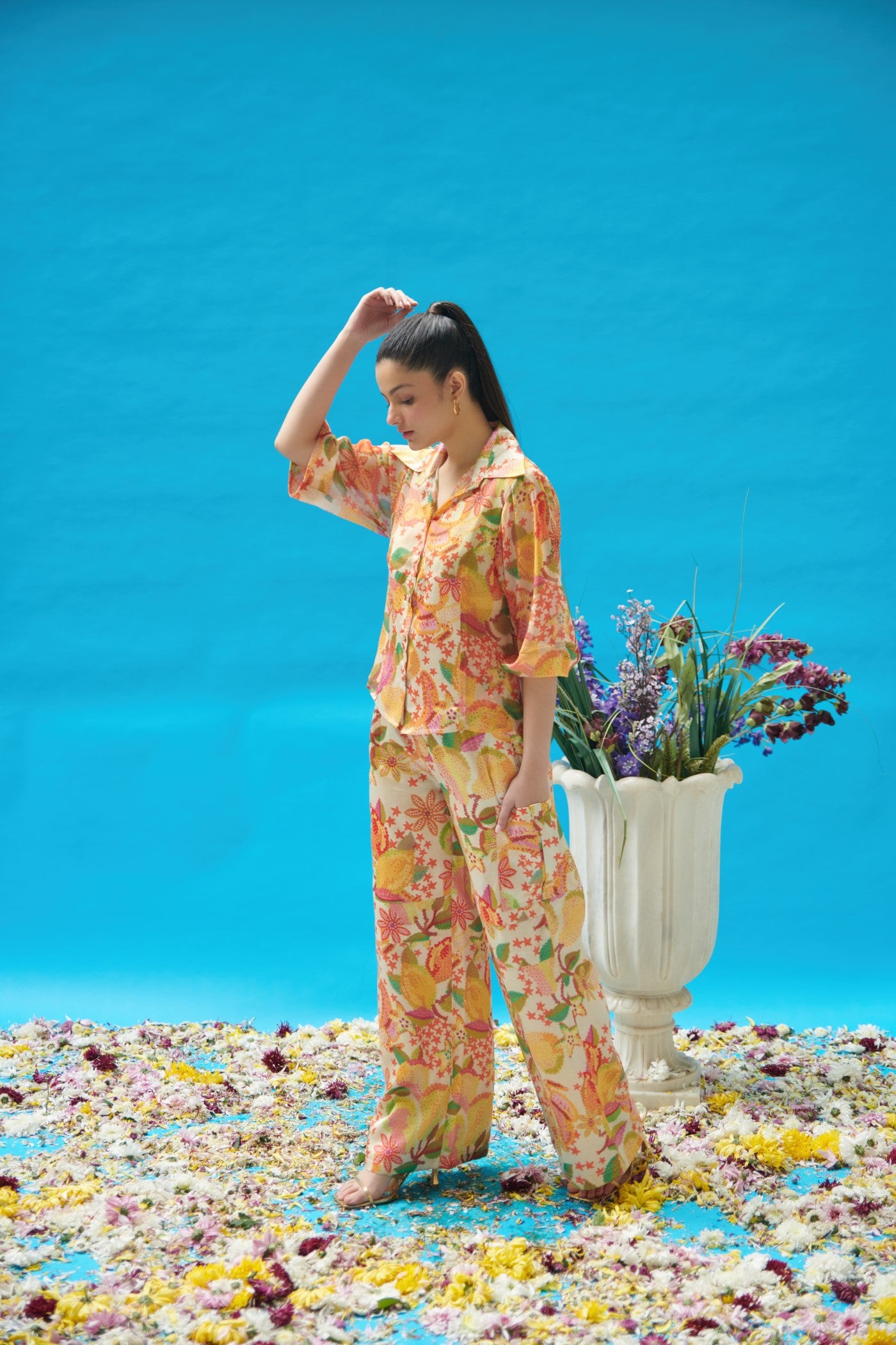 Yellow Printed Cargo Pants