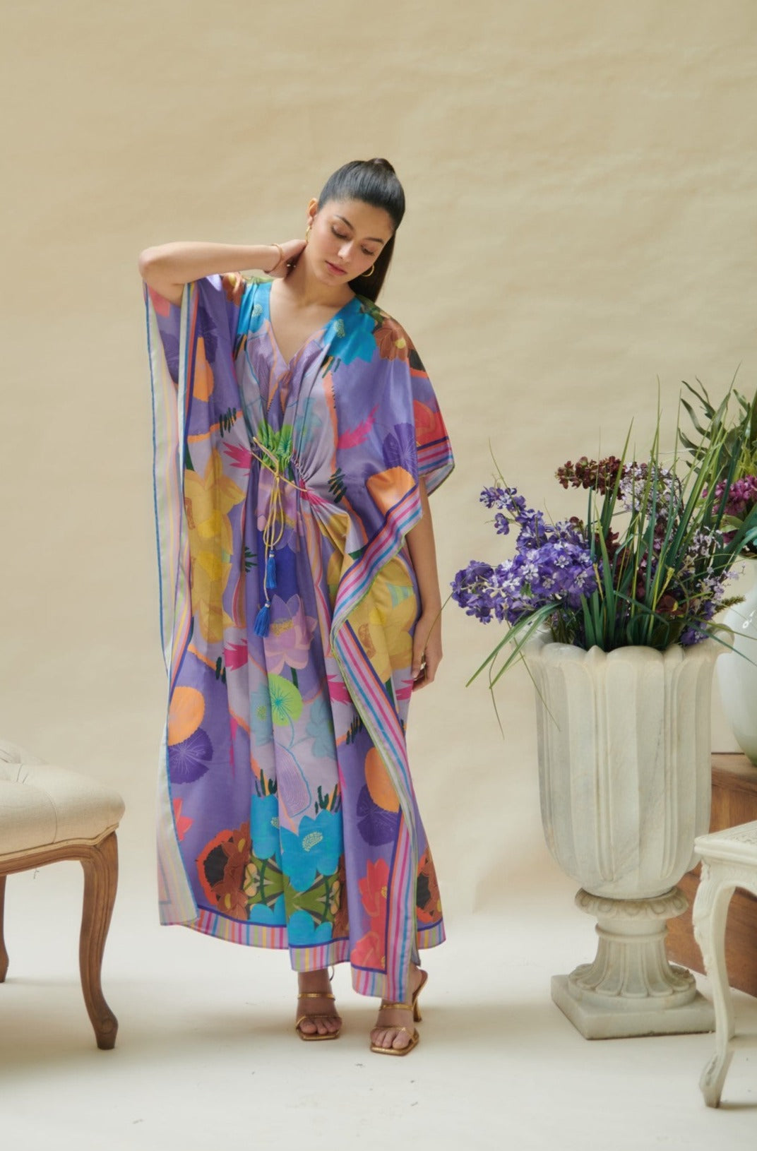 Purple Printed Long Kaftan