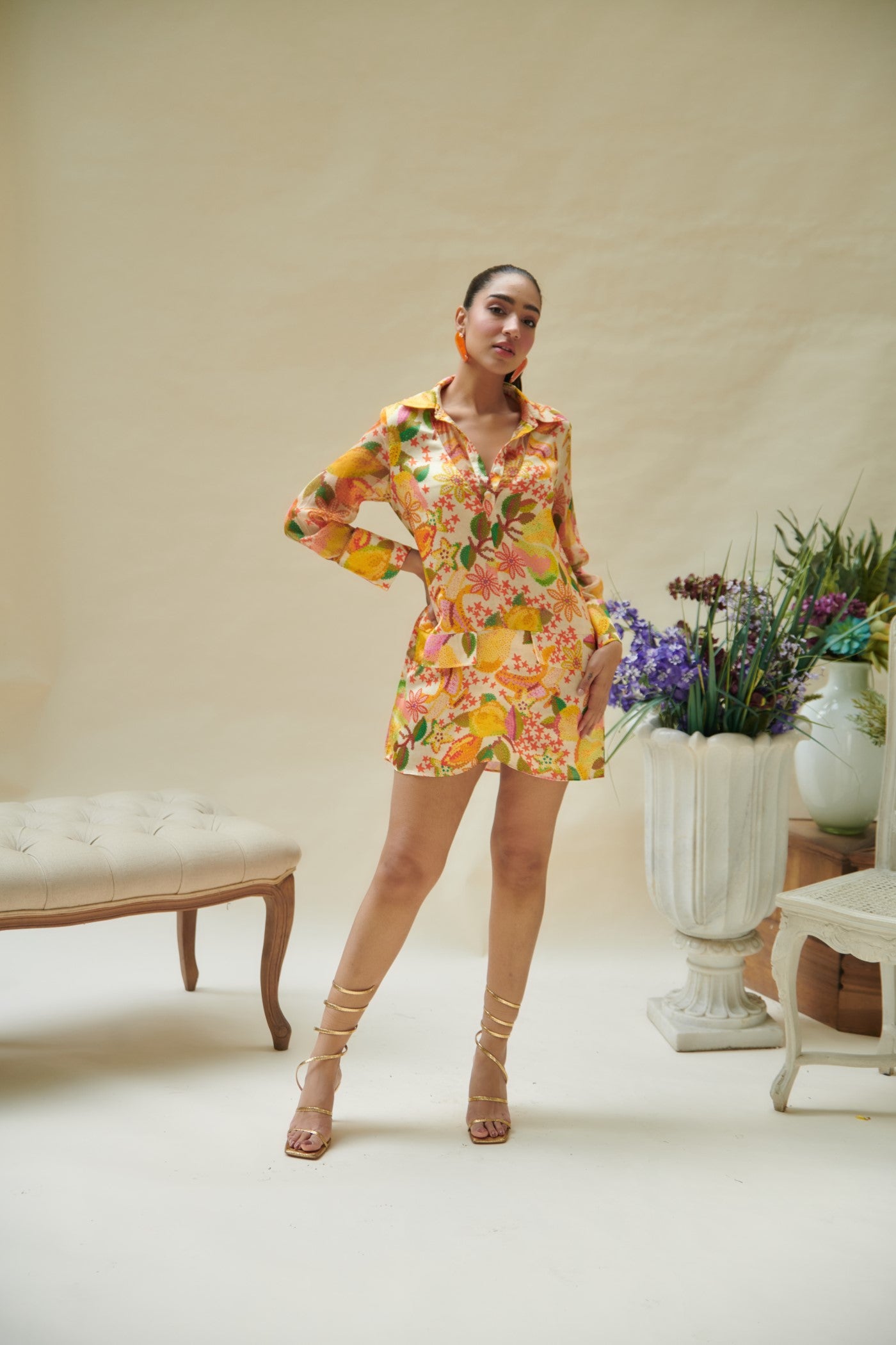 Yellow Pear Printed Shirt Dress