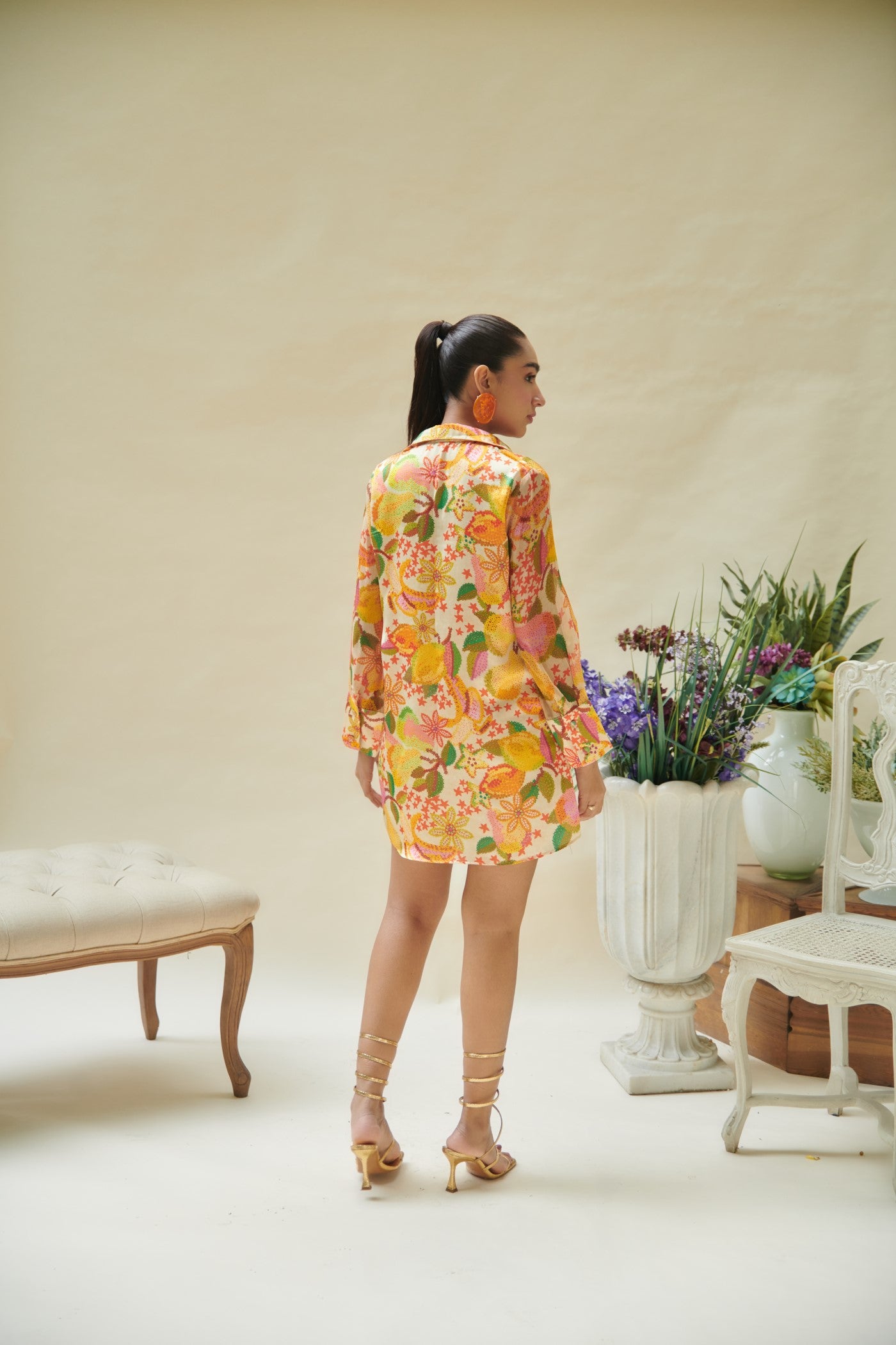 Yellow Pear Printed Shirt Dress