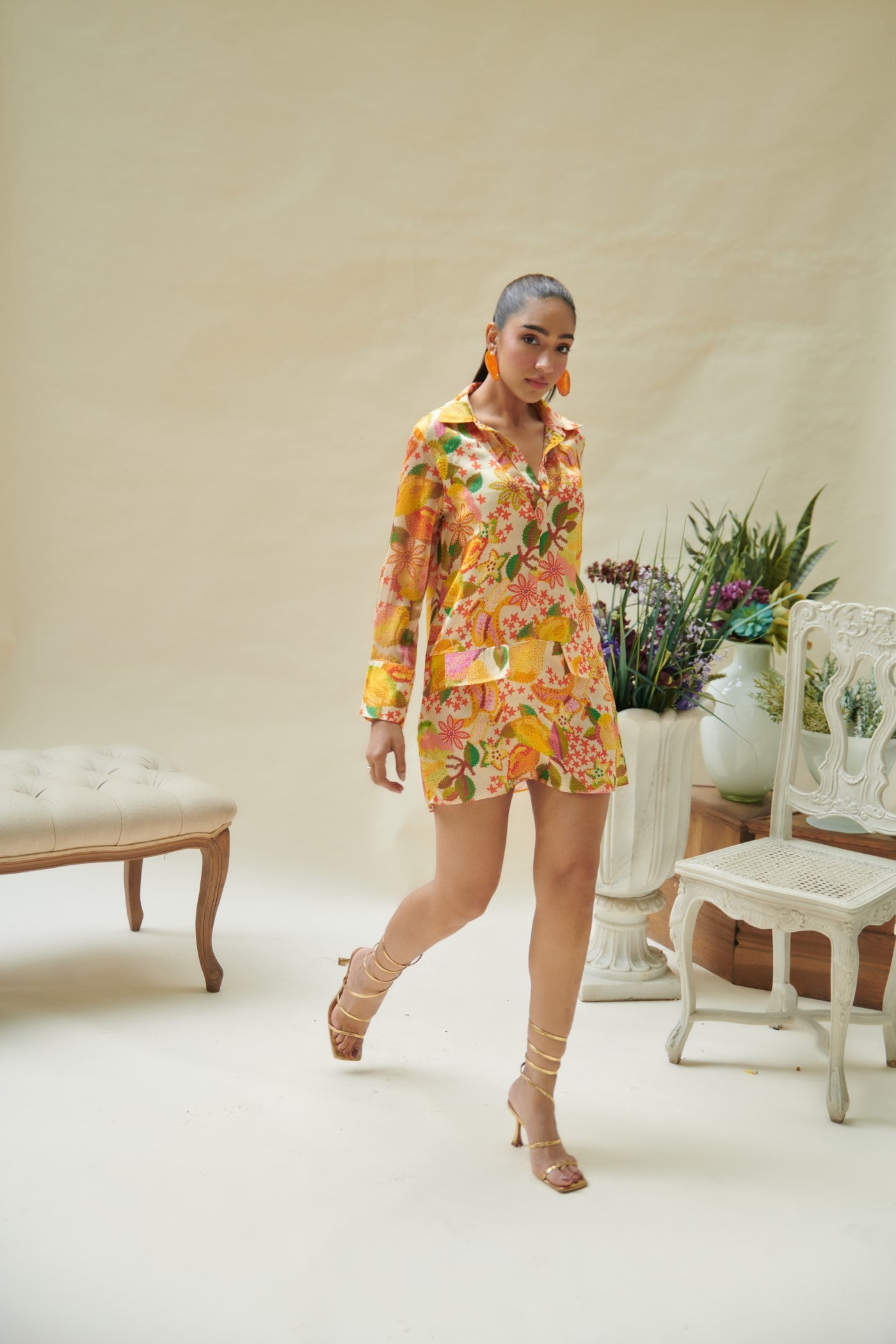 Yellow Pear Printed Shirt Dress