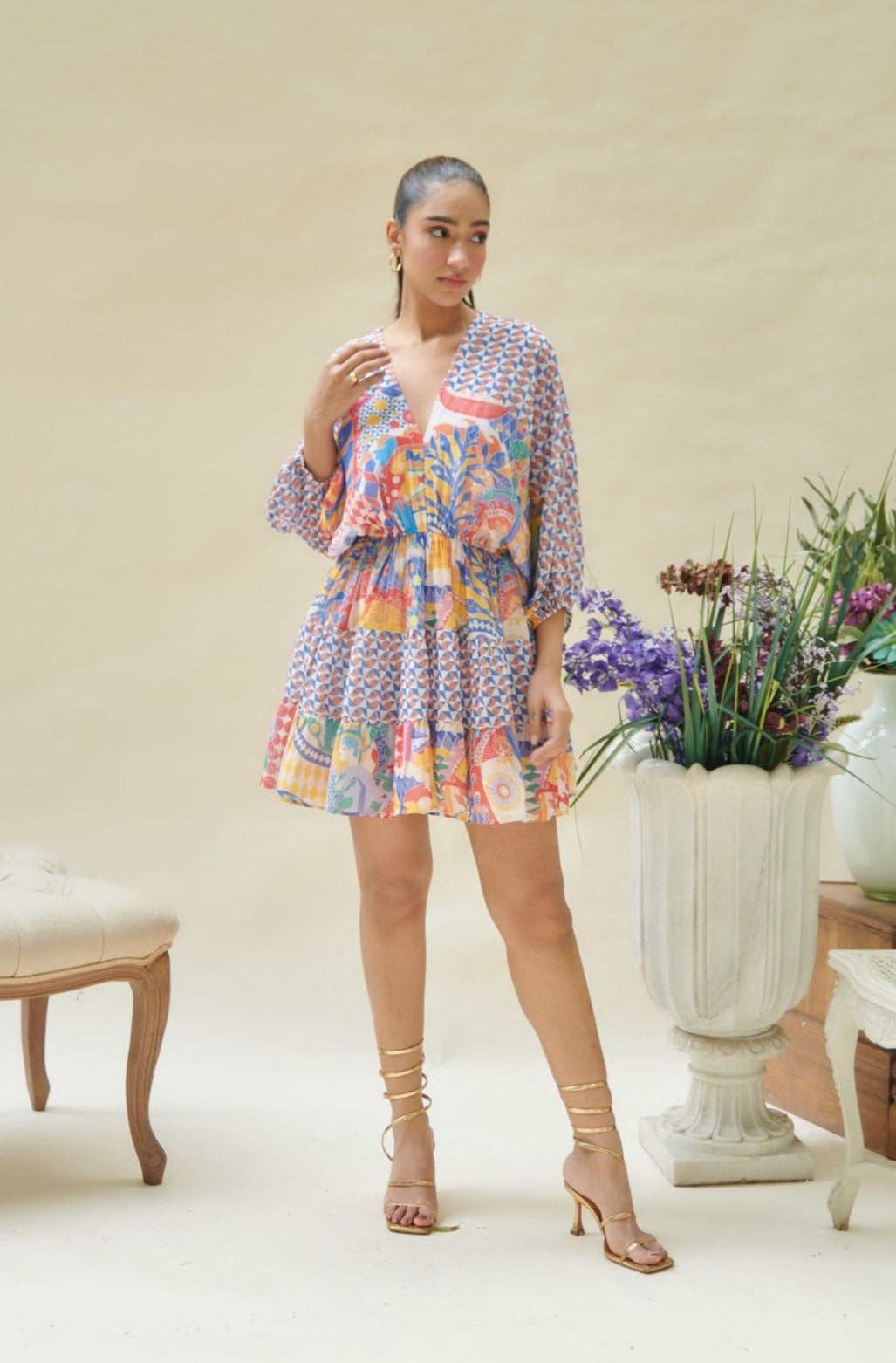 Dipti Dhillion In Multicolor Printed Drop Shoulder Mini Dress