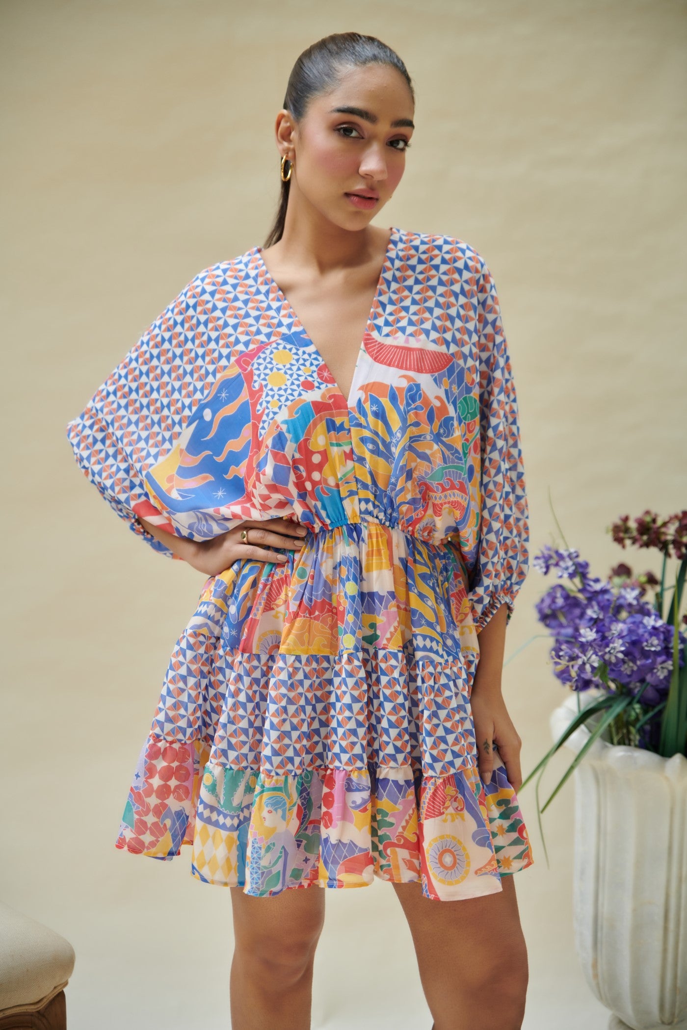 Dipti Dhillion In Multicolor Printed Drop Shoulder Mini Dress