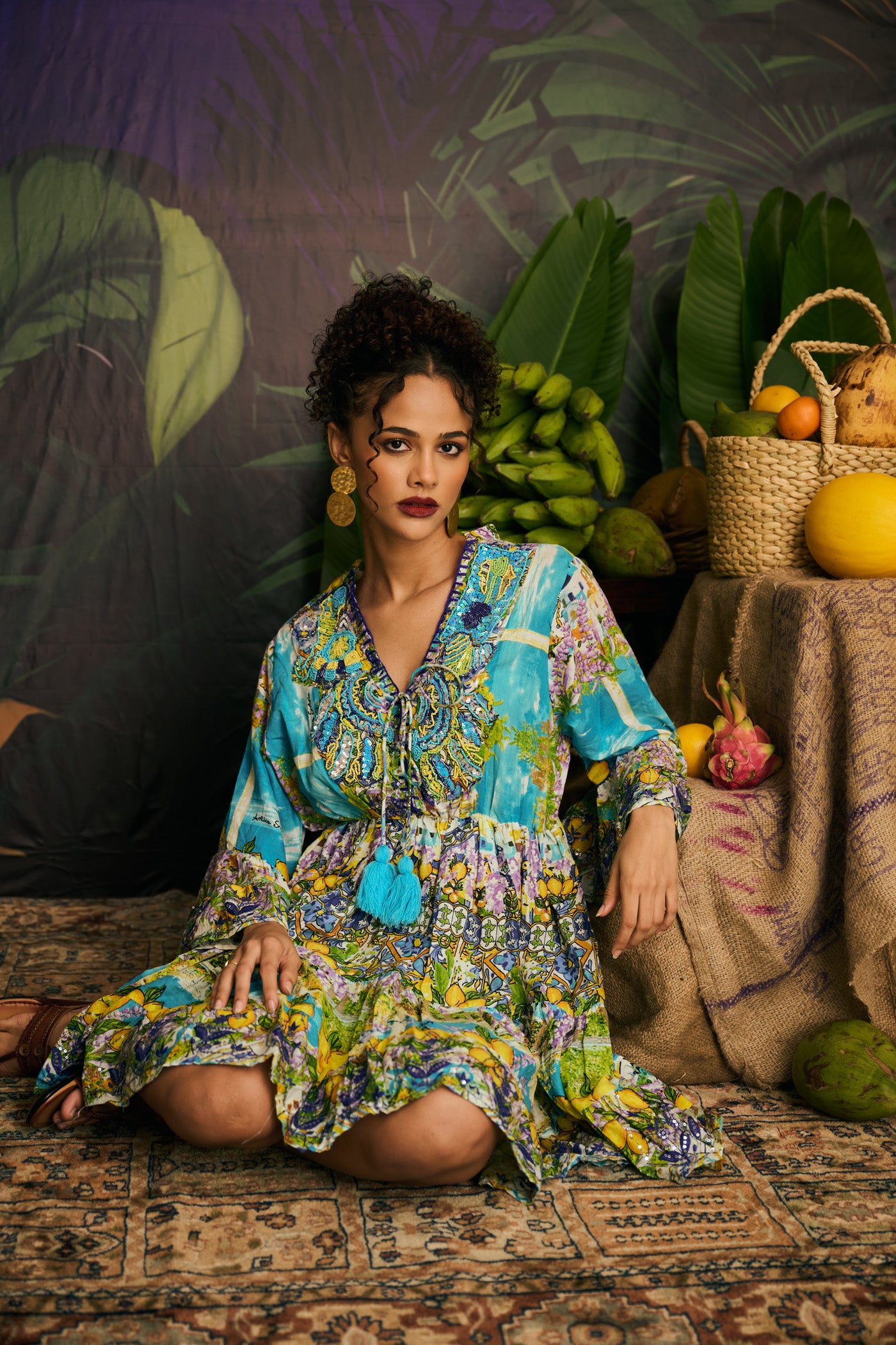 Boho Tassel Embroidered Neck Dress