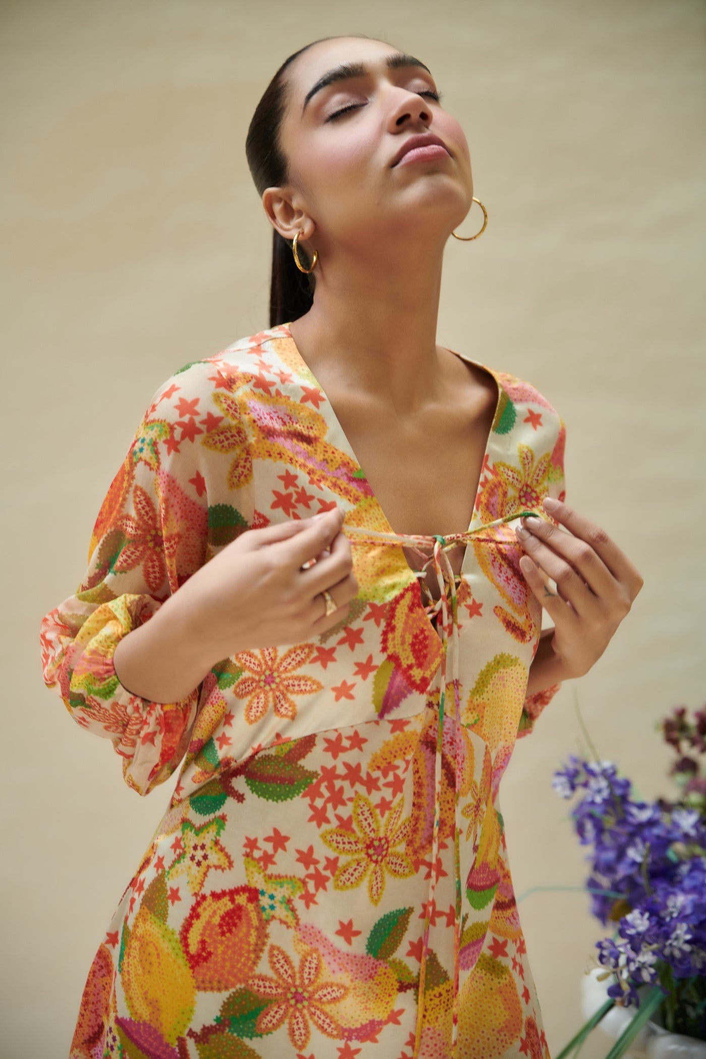 Yellow Pear Printed Empire Line Long Dress