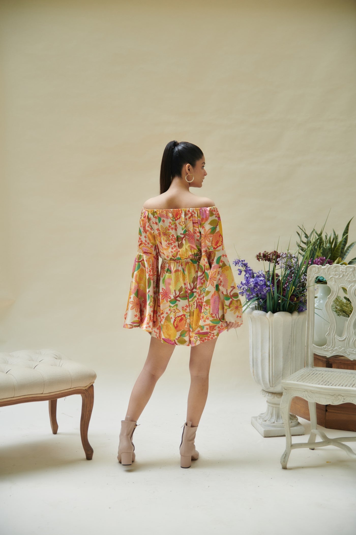 Yellow Pear Printed Off Shoulder Playsuit