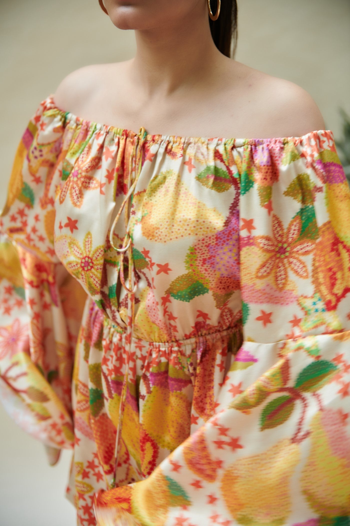 Yellow Pear Printed Off Shoulder Playsuit