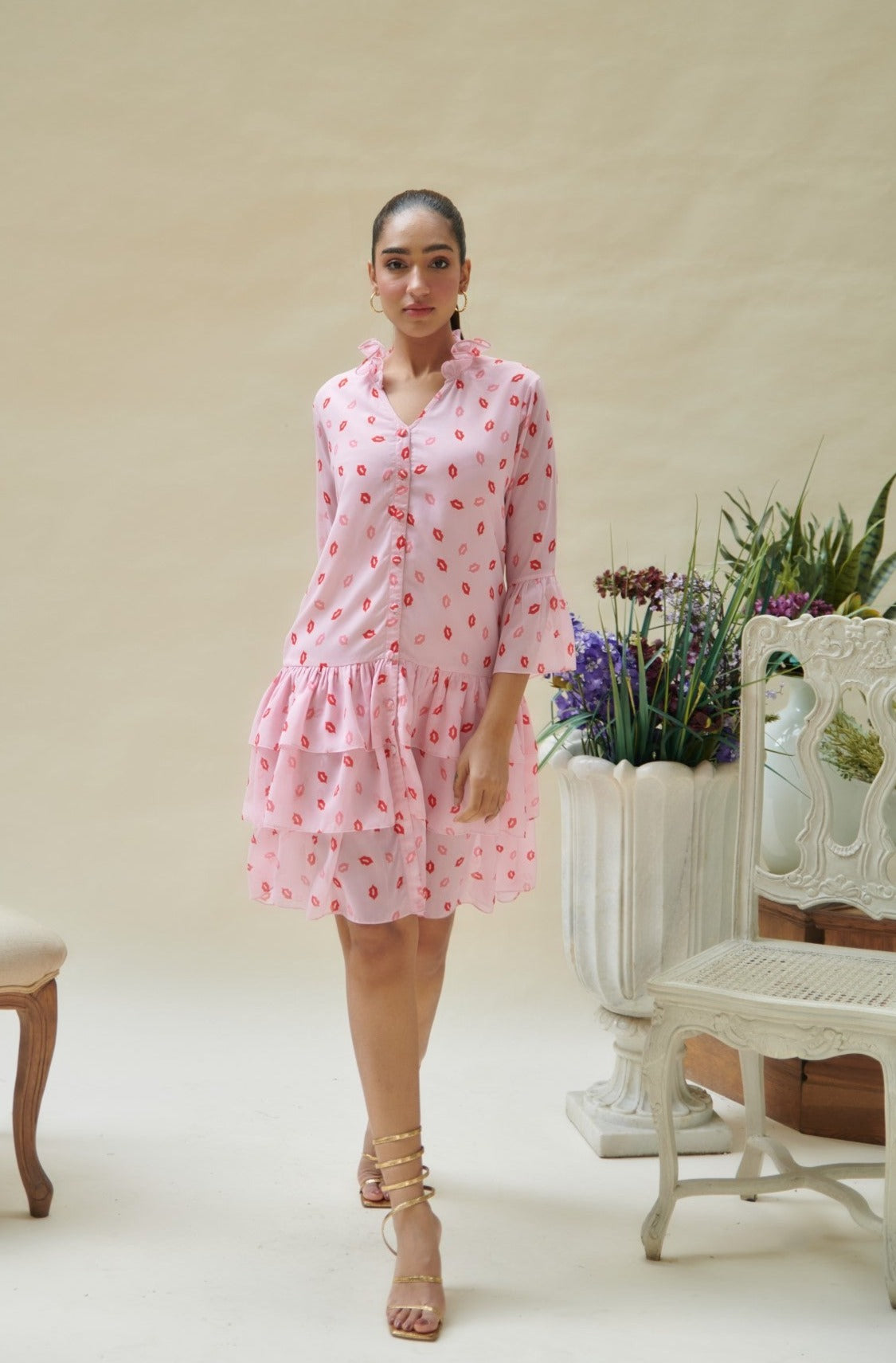 Kiss Printed 3 Tier Shirt Dress