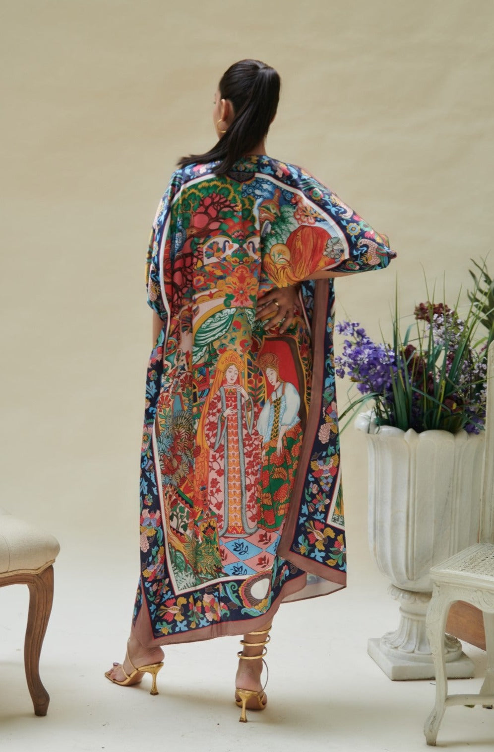 Multicolor V Neck Long Kaftan