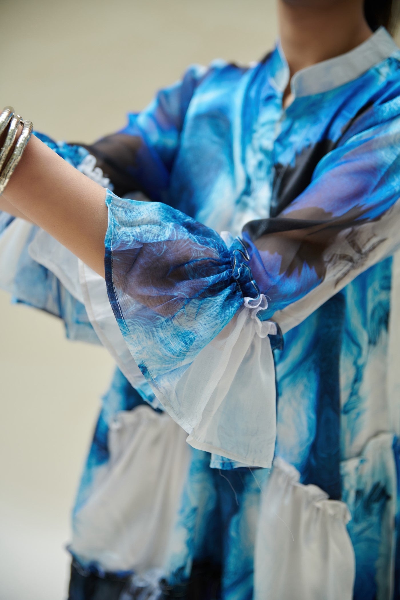 Blue Wave Printed 2 Tier Dress