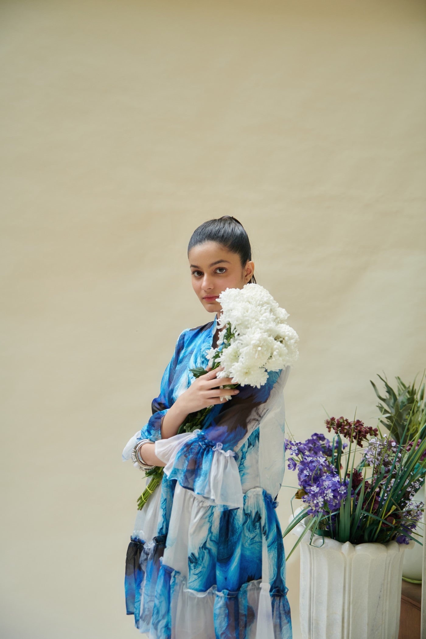 Blue Wave Printed 2 Tier Dress