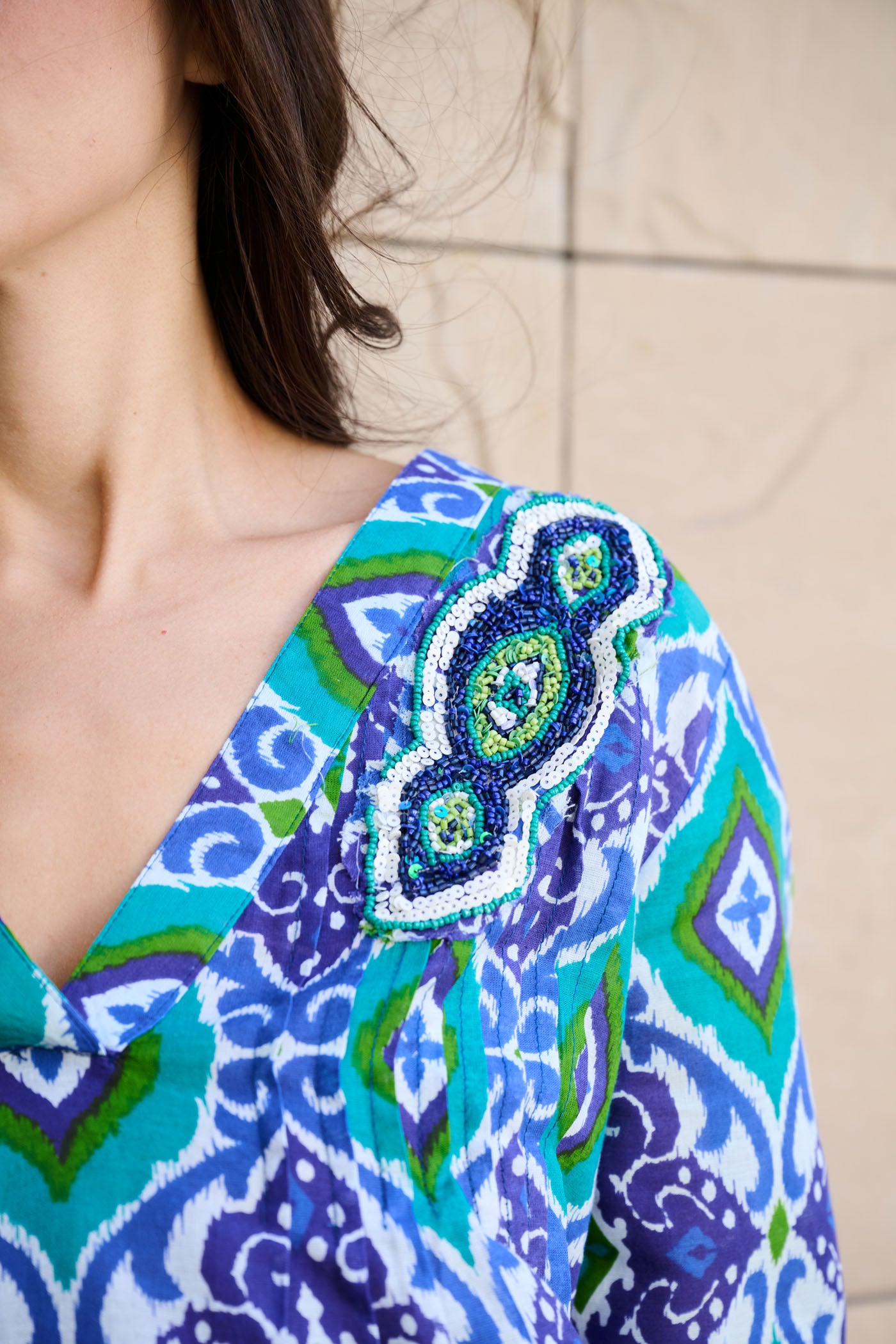 Blue Fern Embroidered Mini